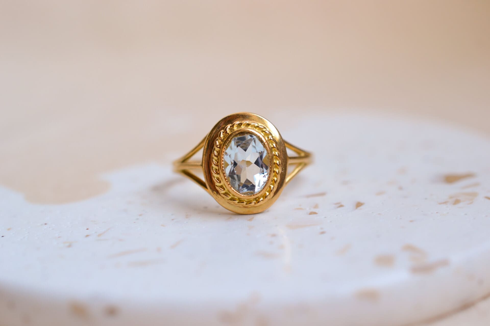 Bague Aigue-Marine décor torsadé