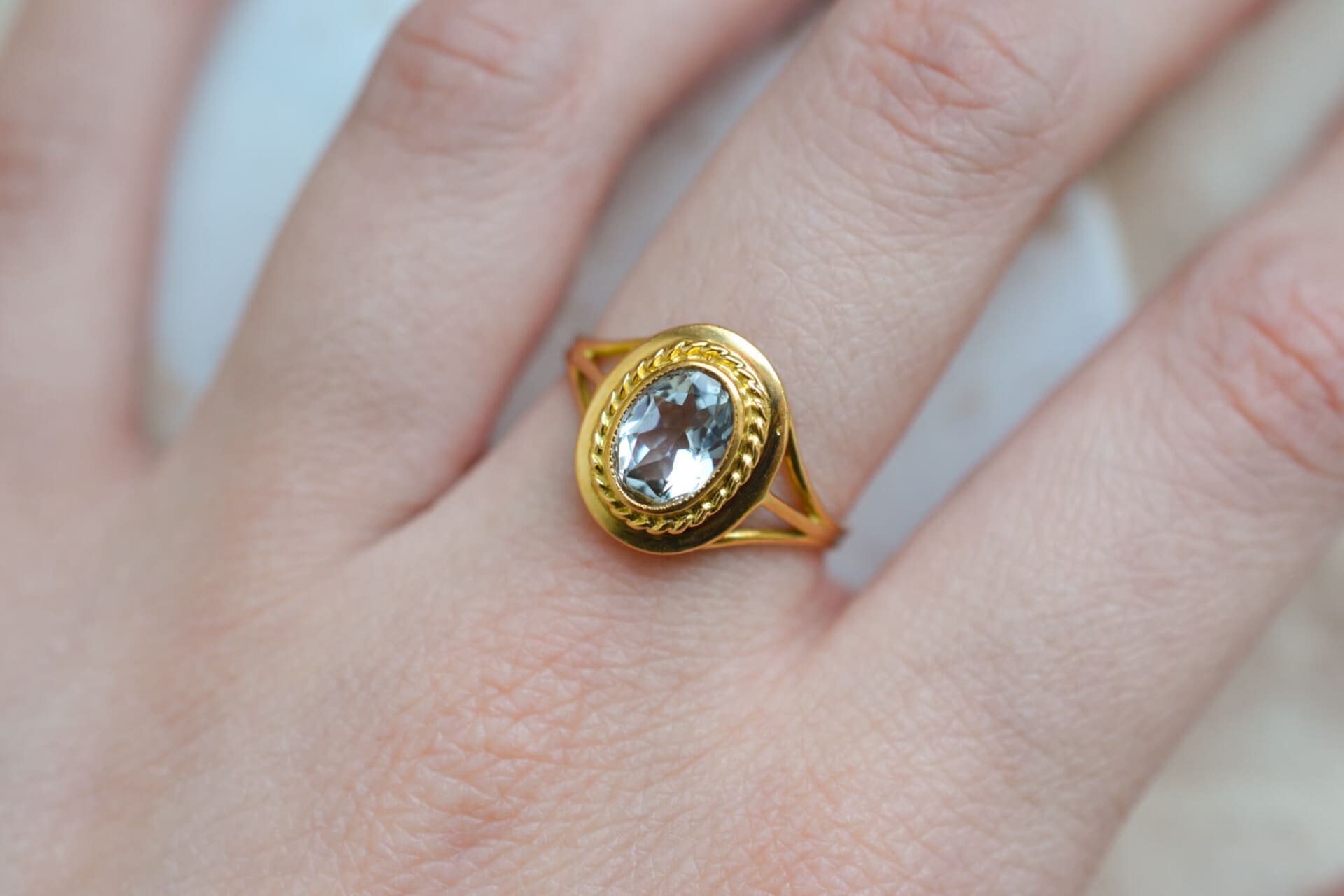 Bague Aigue-Marine décor torsadé