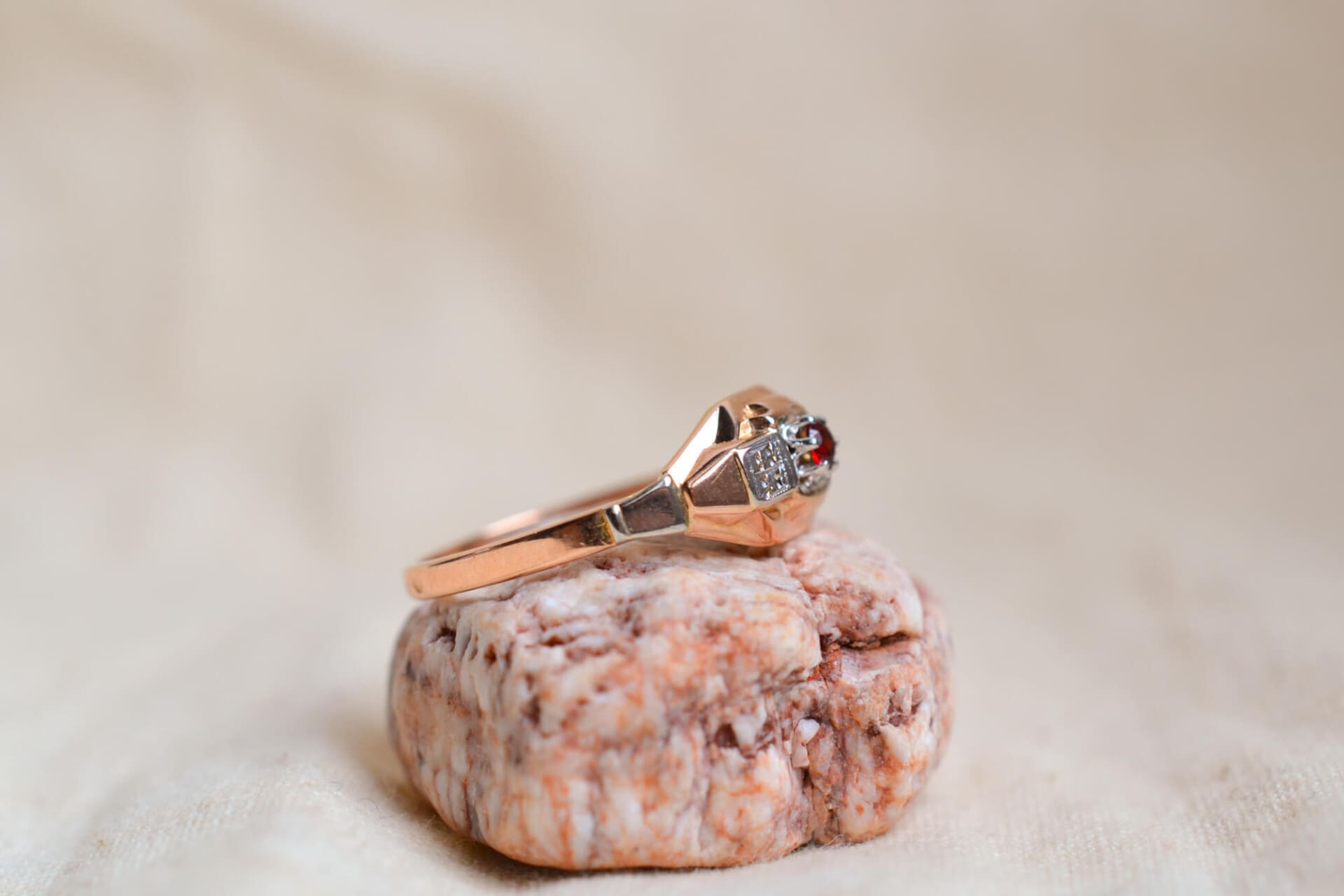 Bague Art Déco 2 Ors Grenat
