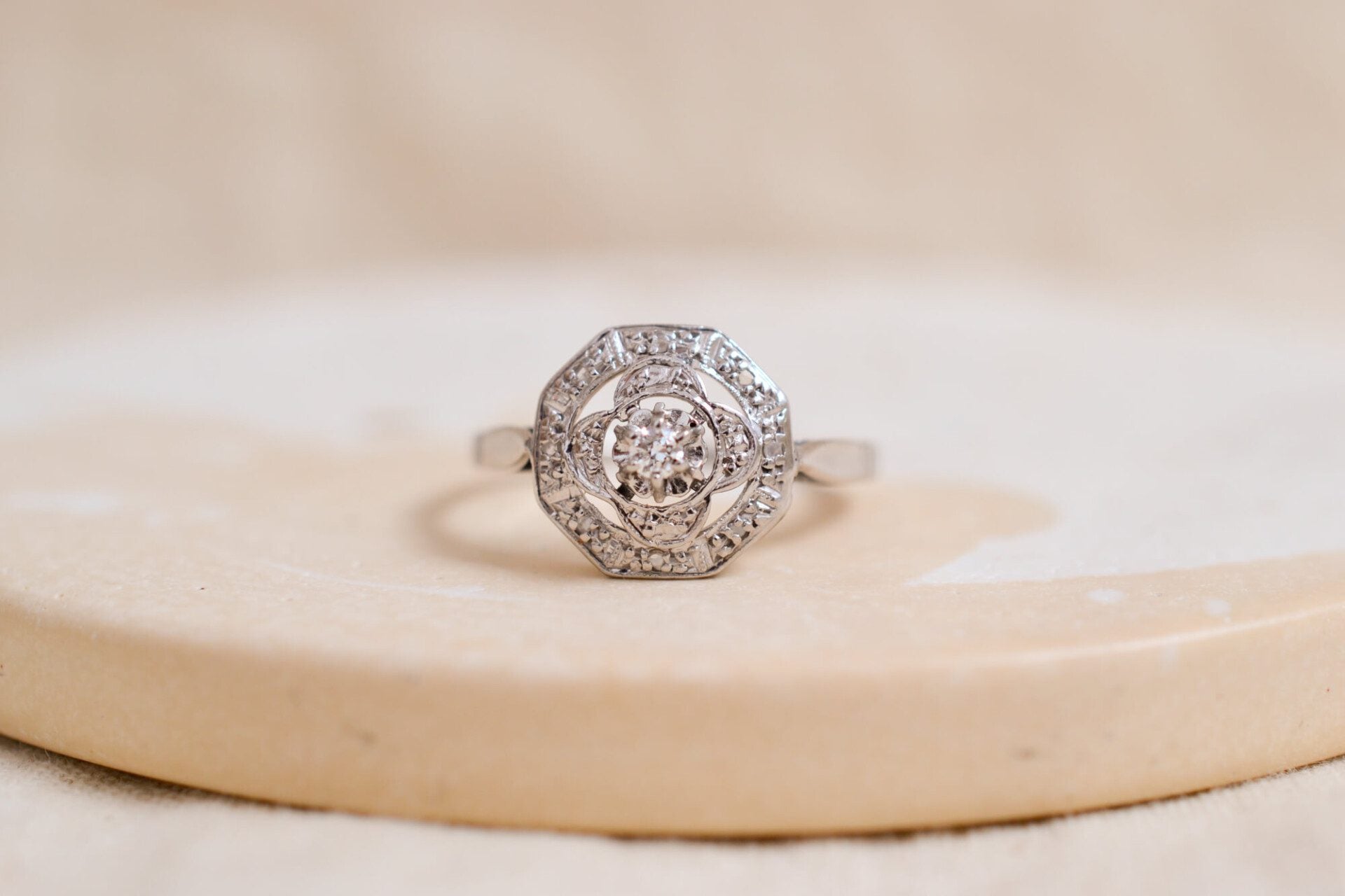 Bague Art Déco octogonale Diamants