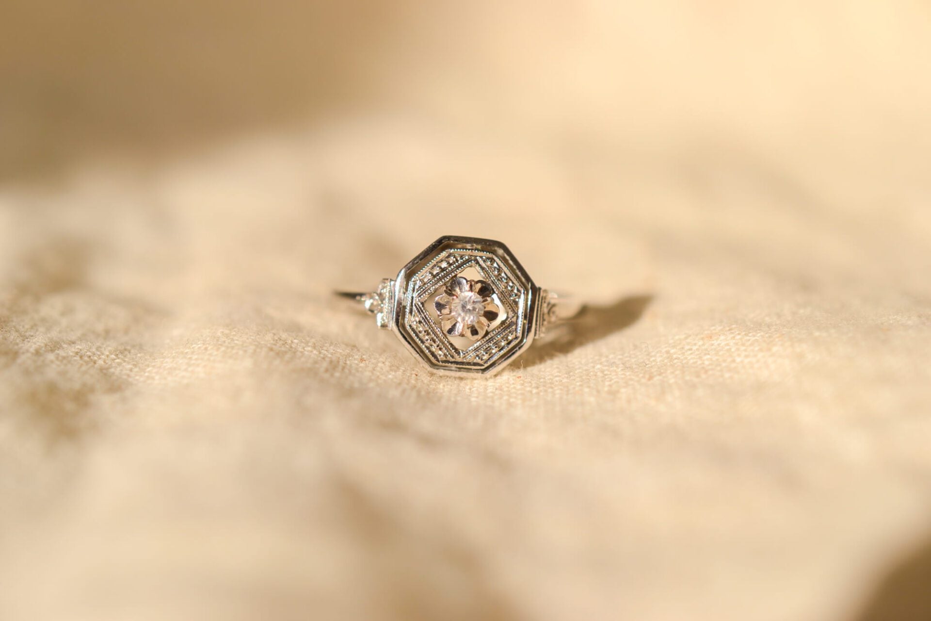 Bague Art Déco plateau octogonal Oxyde