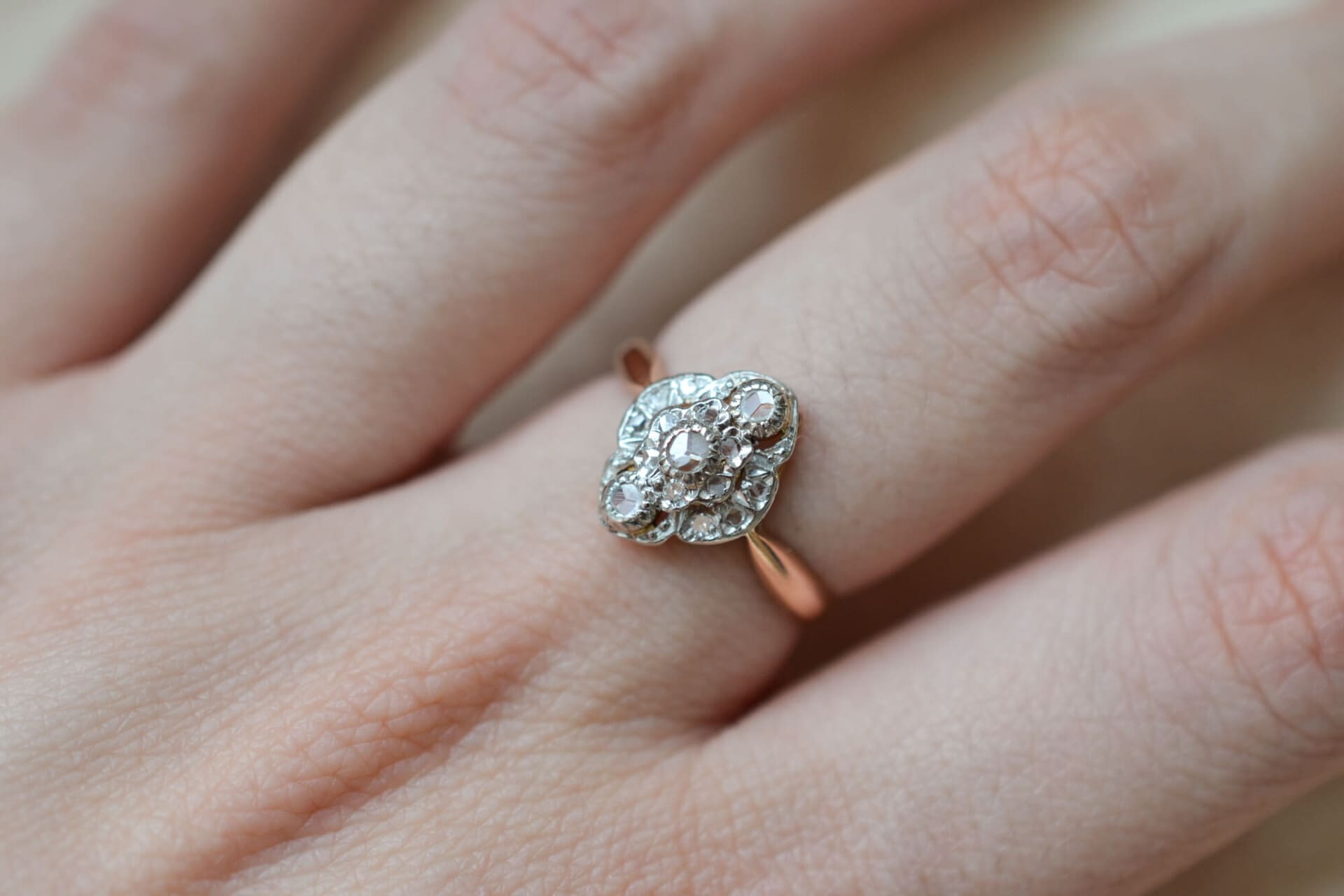 Bague Art Déco forme Navette Diamants