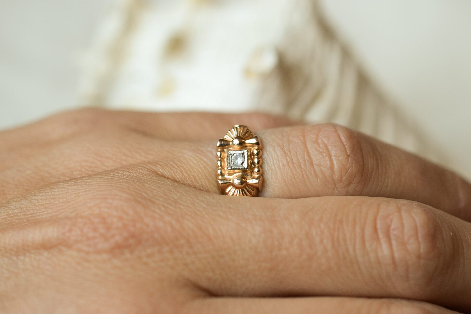 Bague Art Déco Oxyde éventails et billes