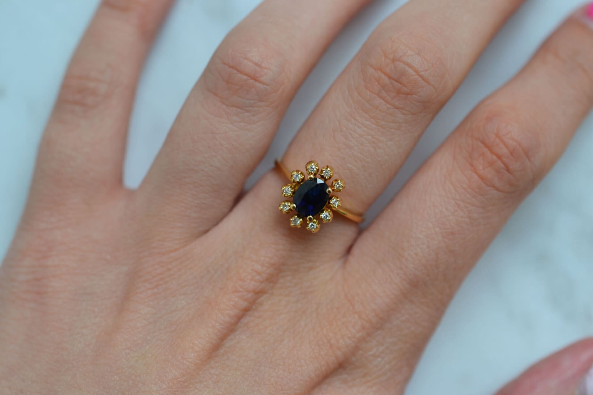 Bague Marguerite Saphir et Diamants