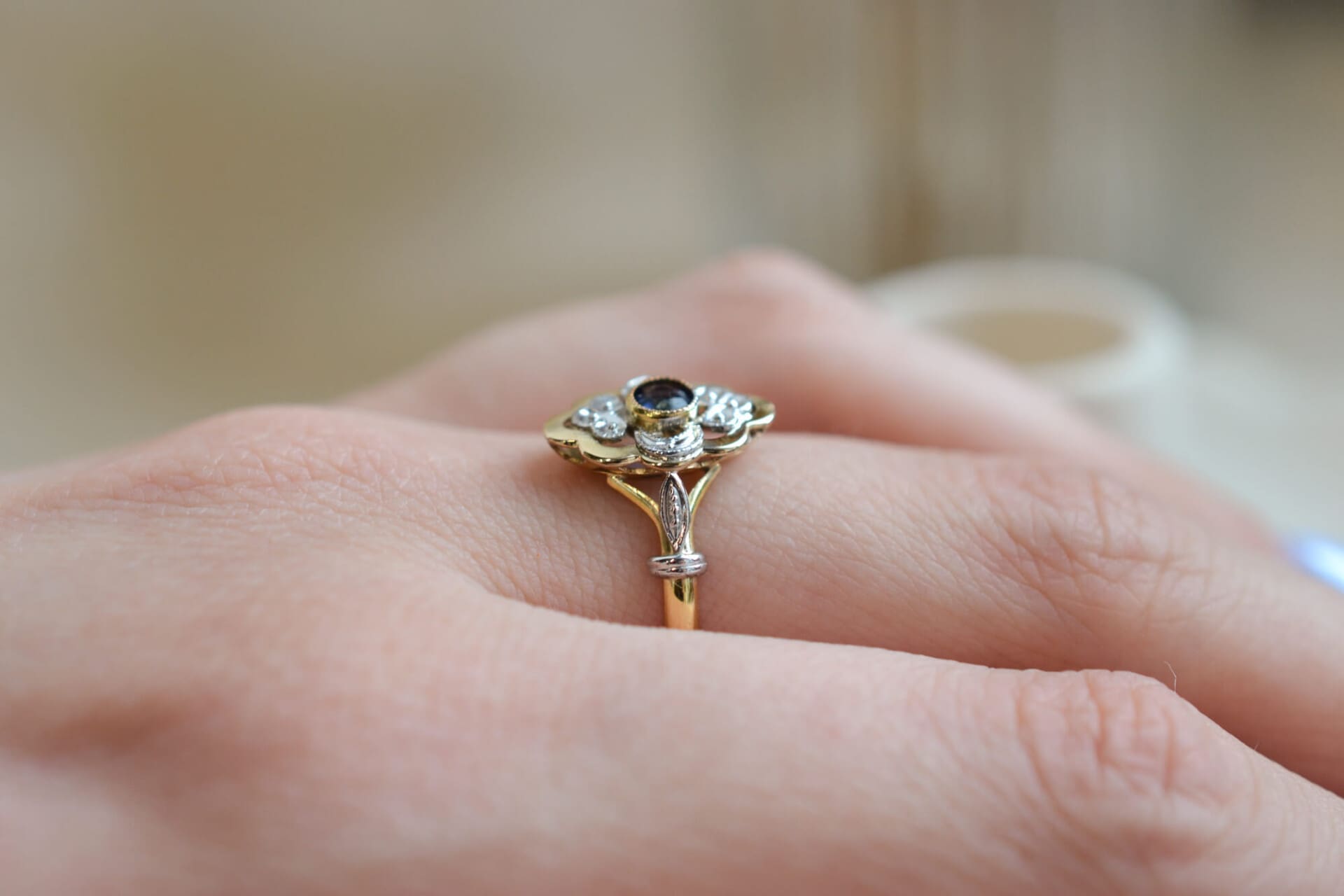 Bague Marquise 2 Ors Saphir