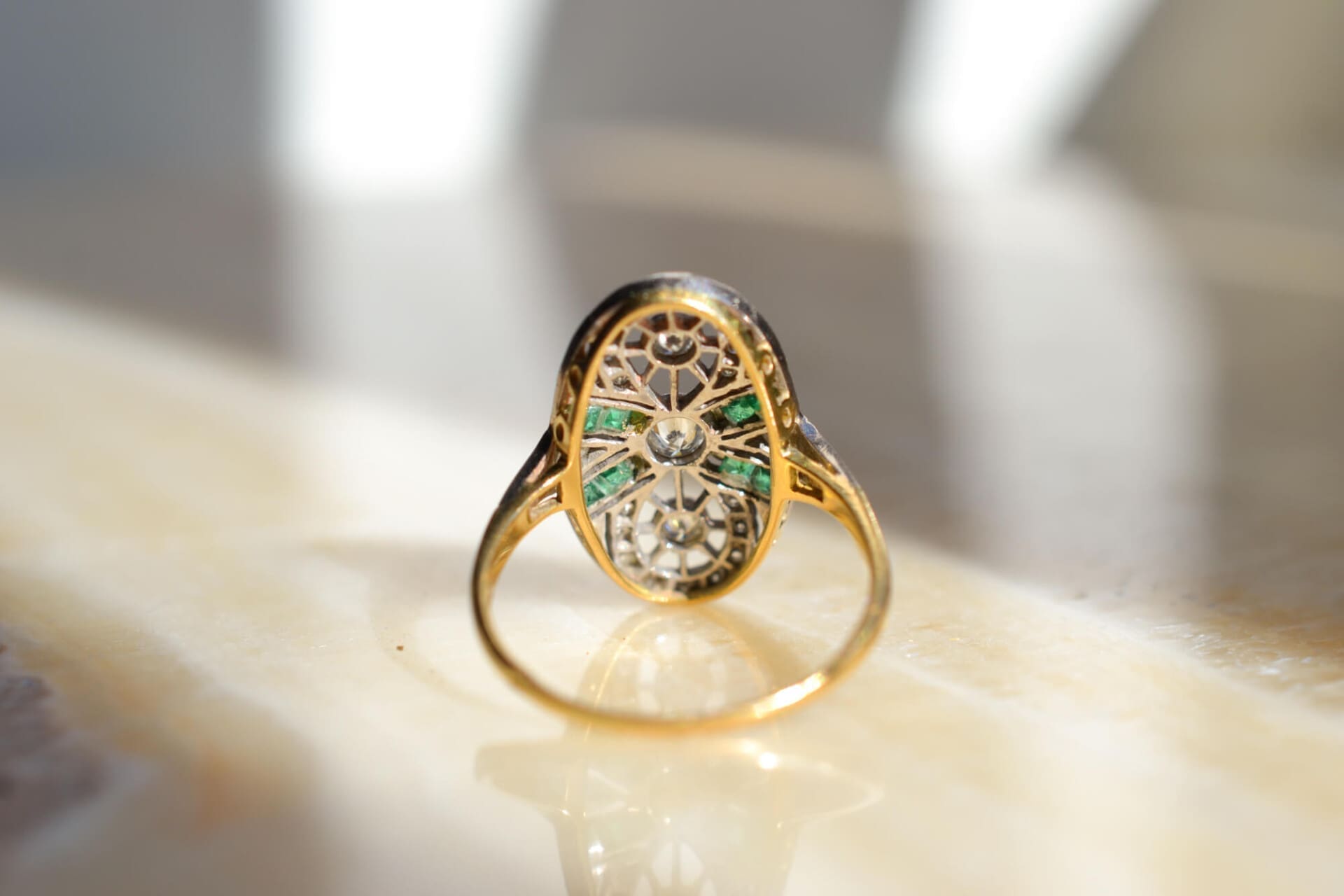 Bague Marquise Émeraudes et Diamants