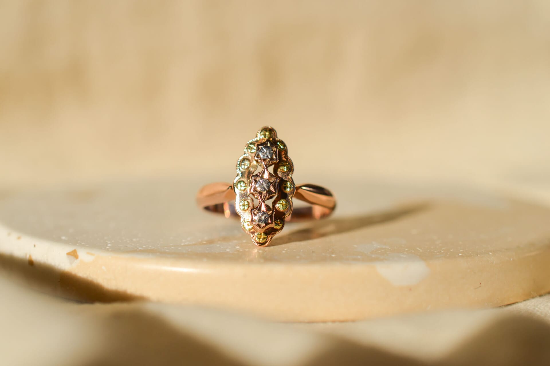 Bague Navette Art Nouveau trilogie