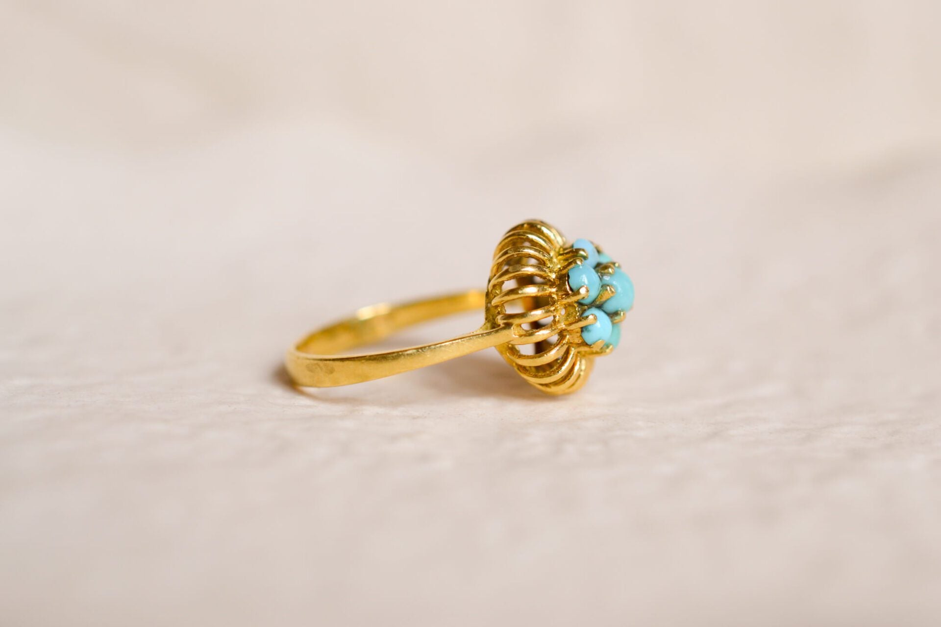 Bague fleur Turquoises panier ajouré