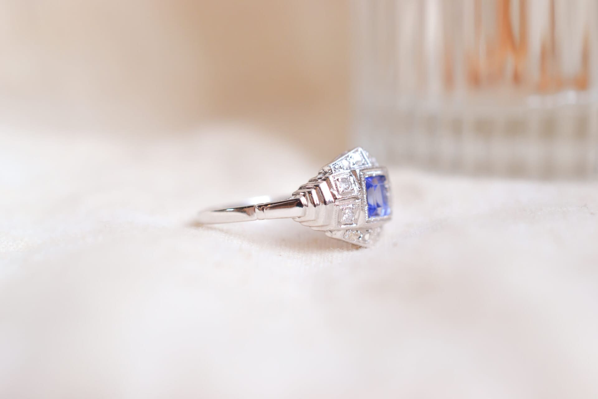 Bague style Art Déco Saphir et Diamants