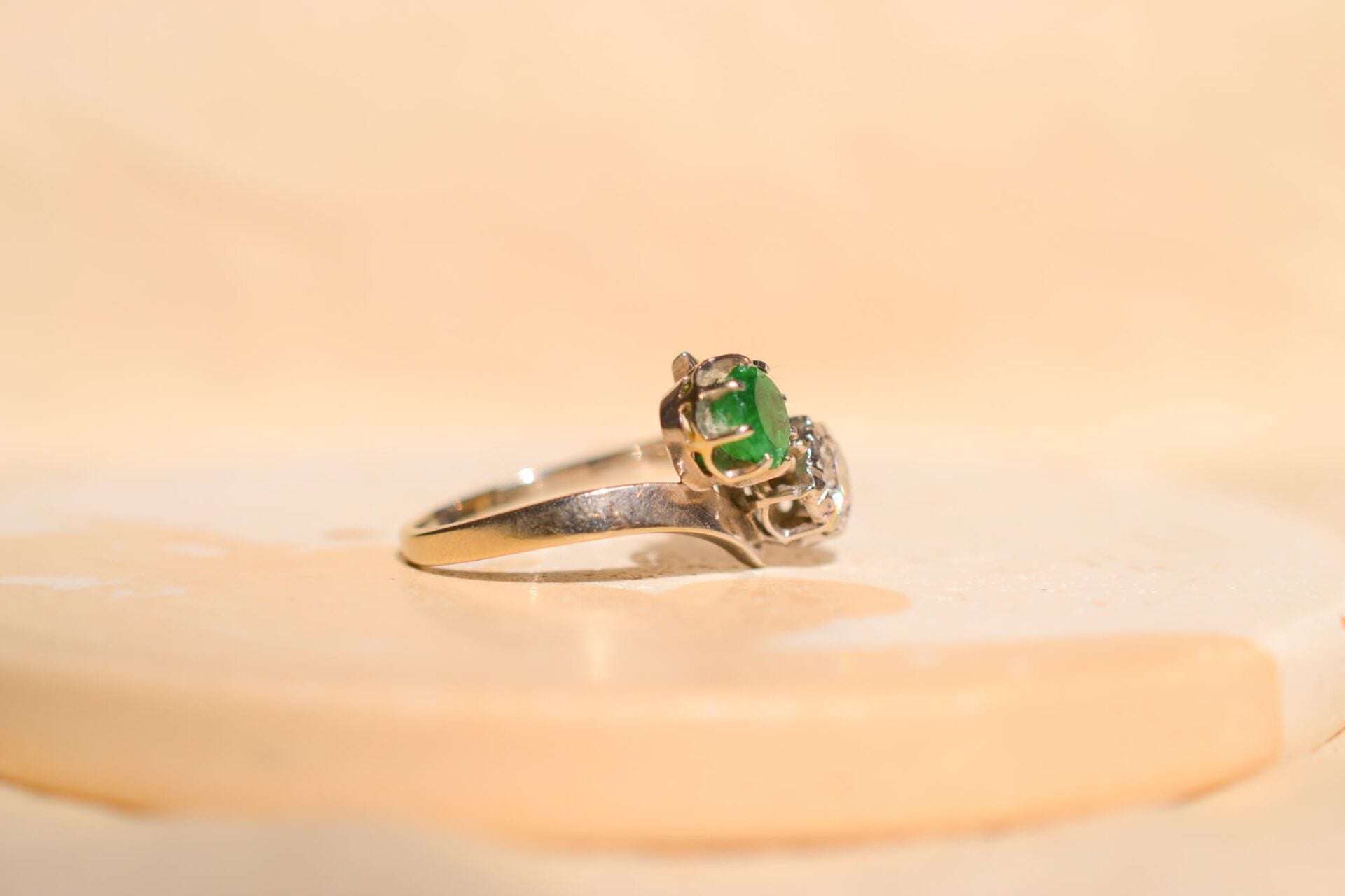 Bague Toi et Moi Emeraude et Diamant
