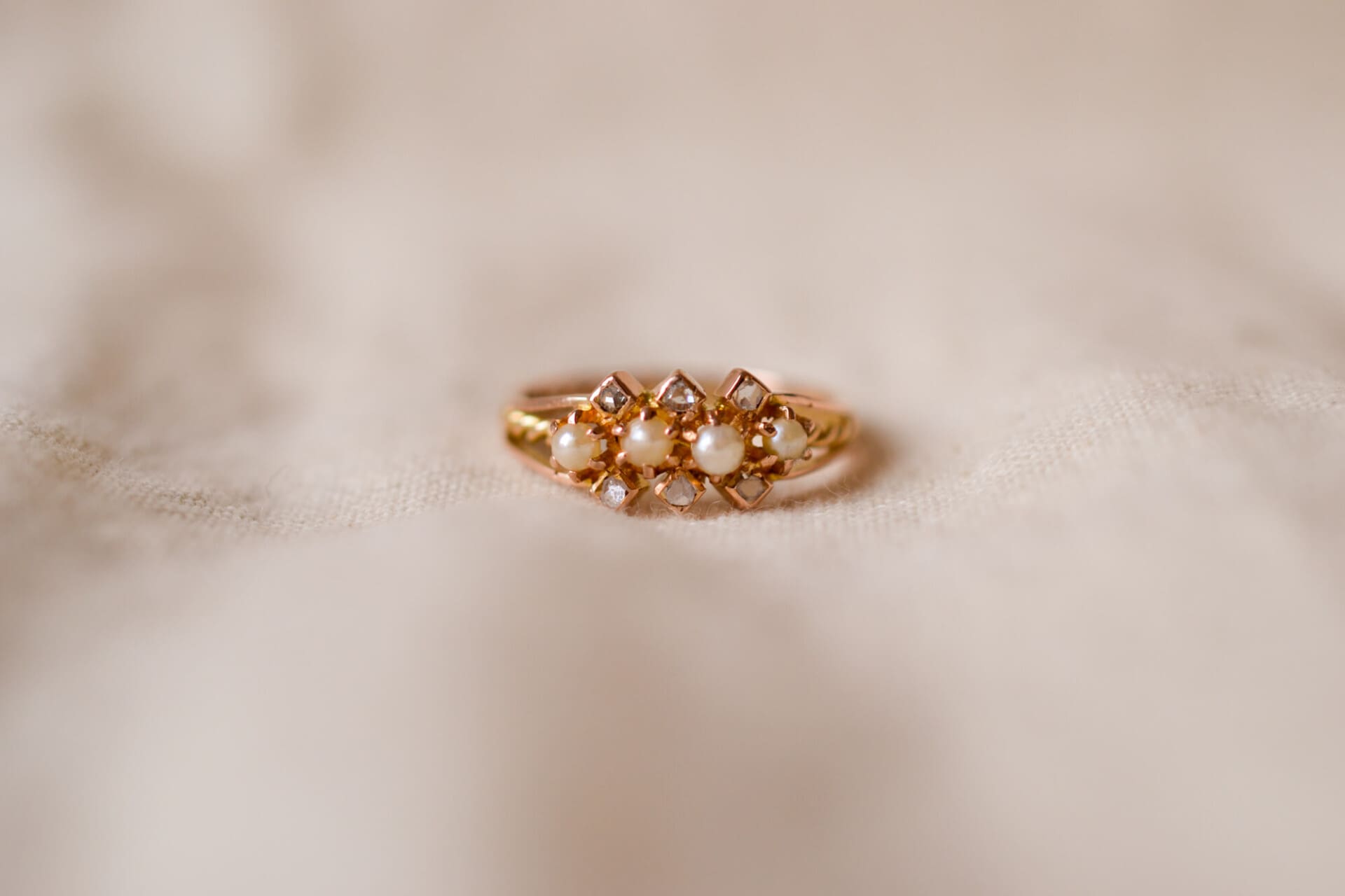 Bague 3 rangs Perles et Diamants