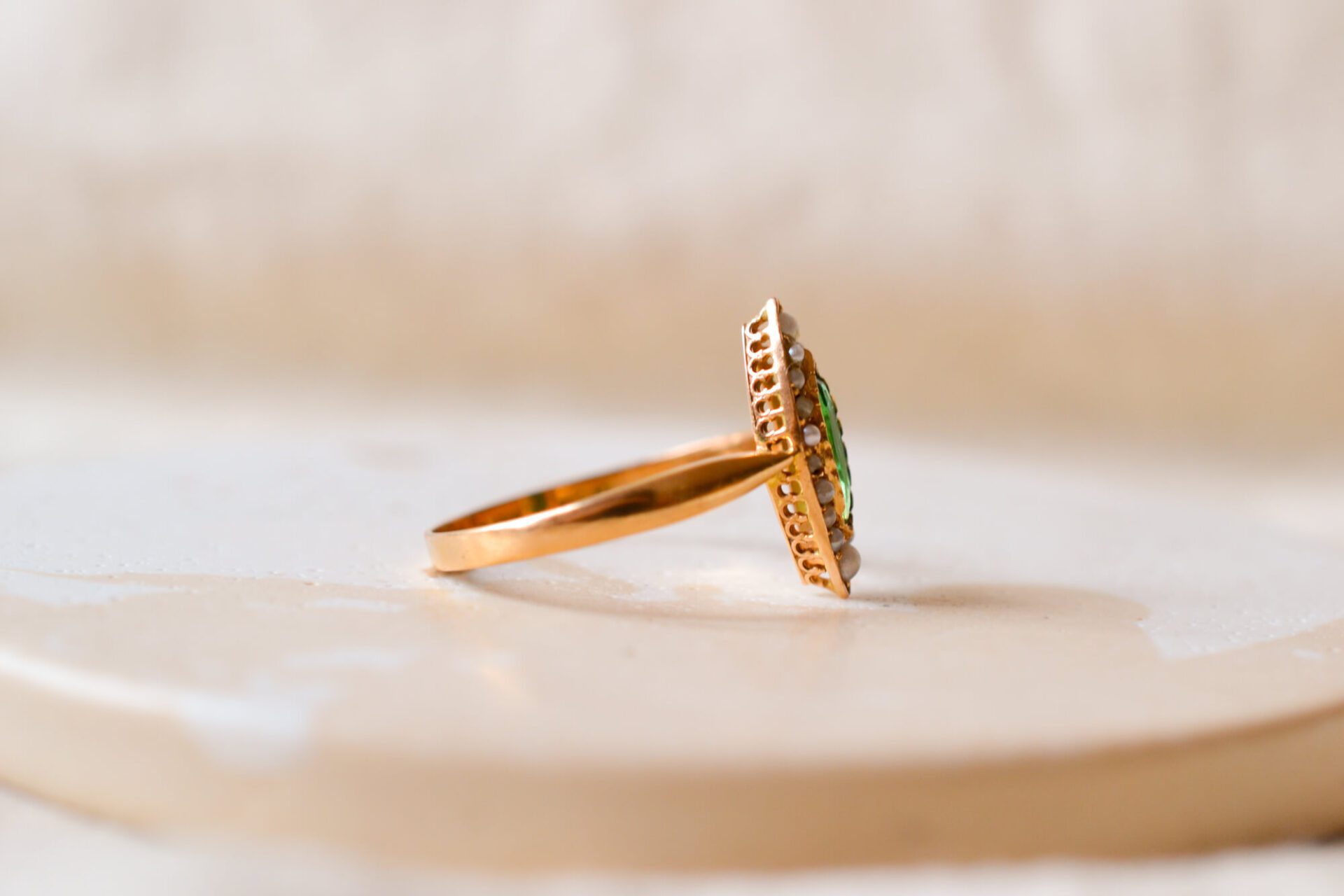 Bague Navette Perles et Verre