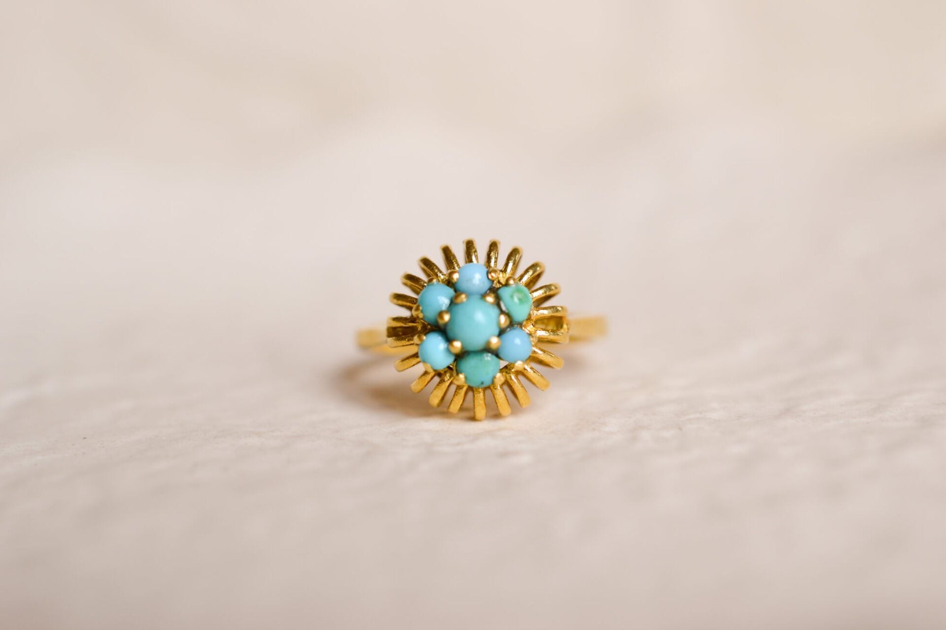 Bague fleur Turquoises panier ajouré