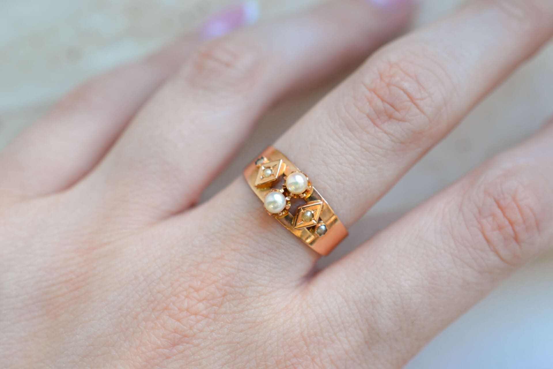 Bague bandeau Art Nouveau Perles