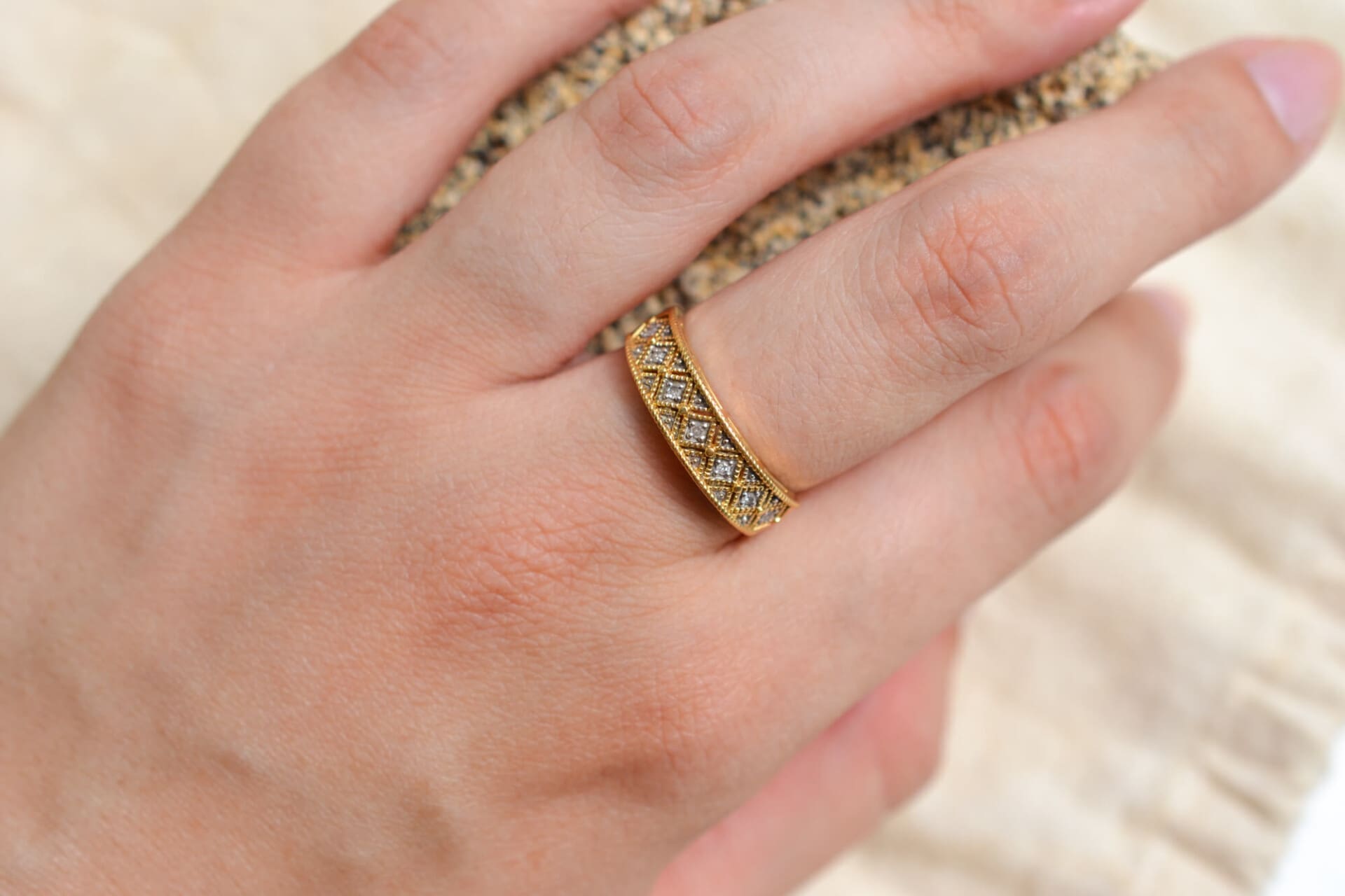 Bague bandeau Diamants motif géométrique