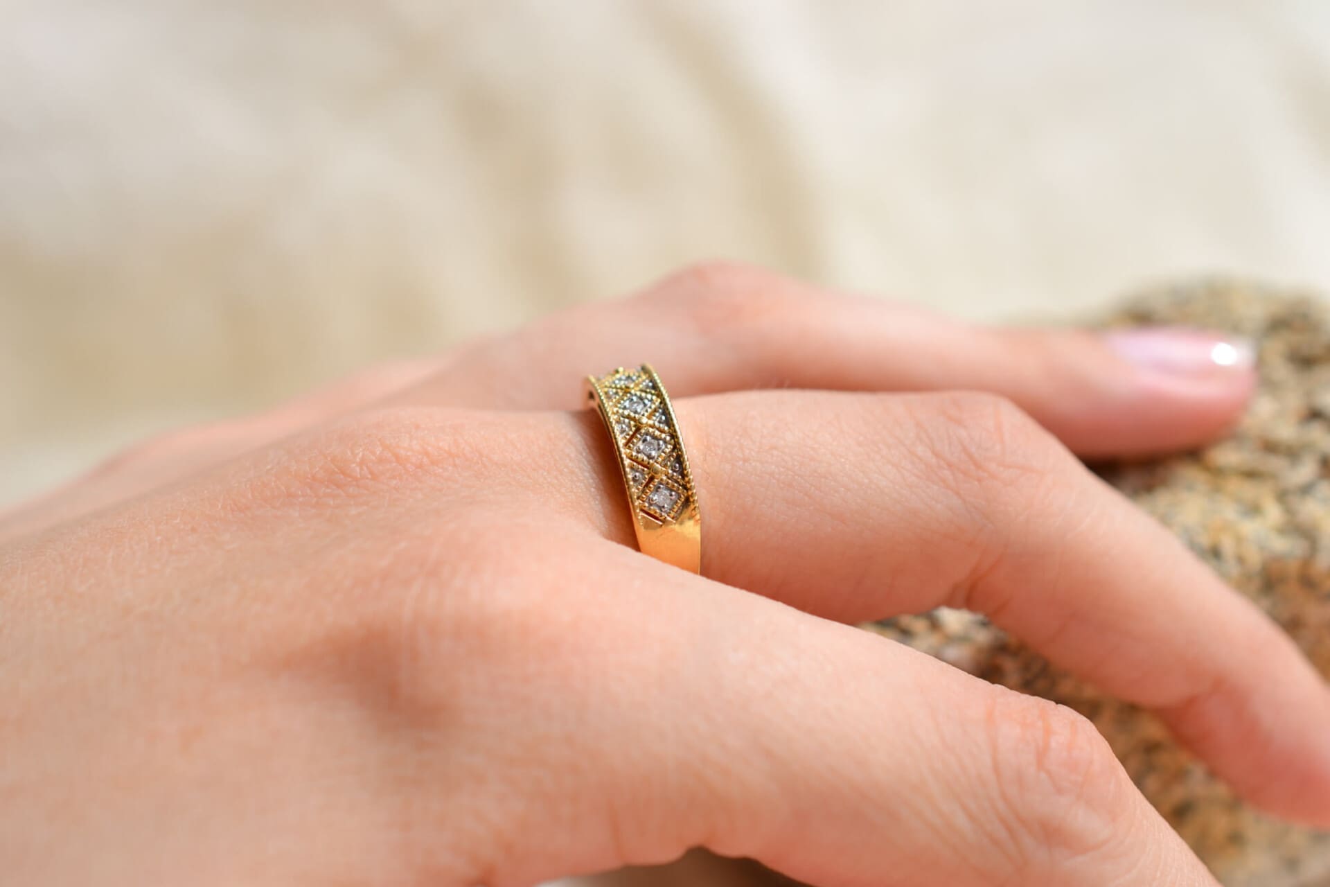 Bague bandeau Diamants motif géométrique