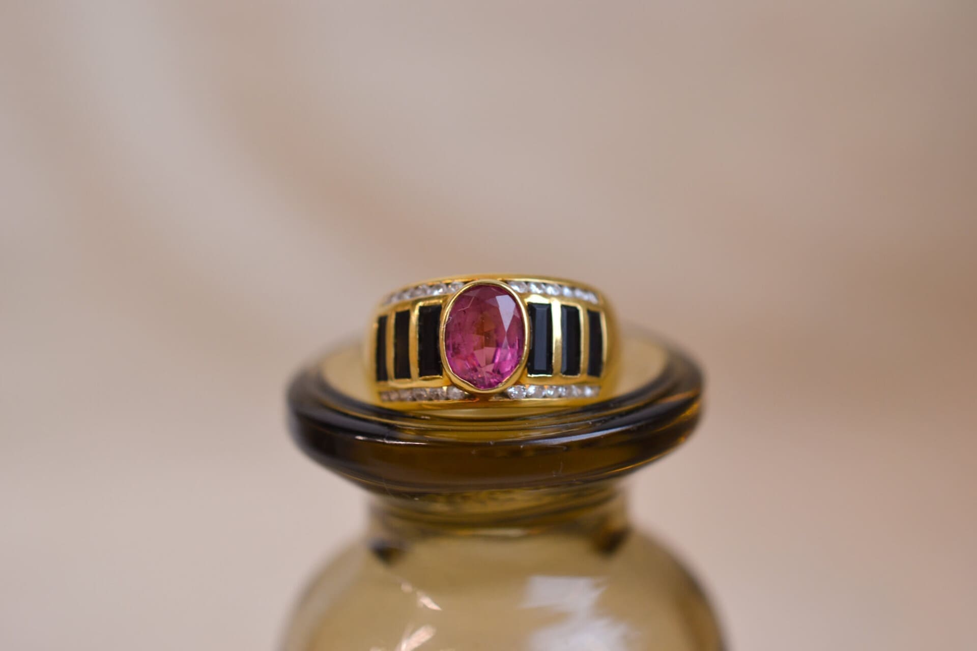 Bague bandeau Tourmaline, Onyx et Diamants