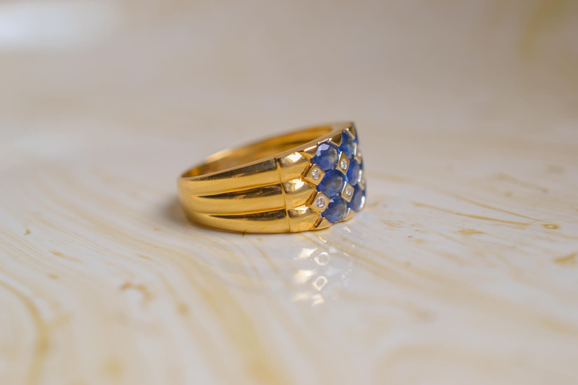 Bague bandeau damier Saphirs et Diamants