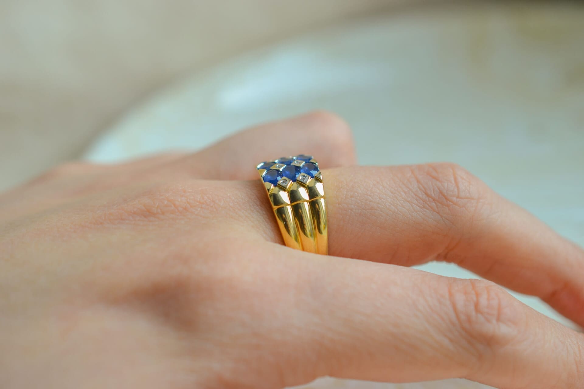 Bague bandeau damier Saphirs et Diamants