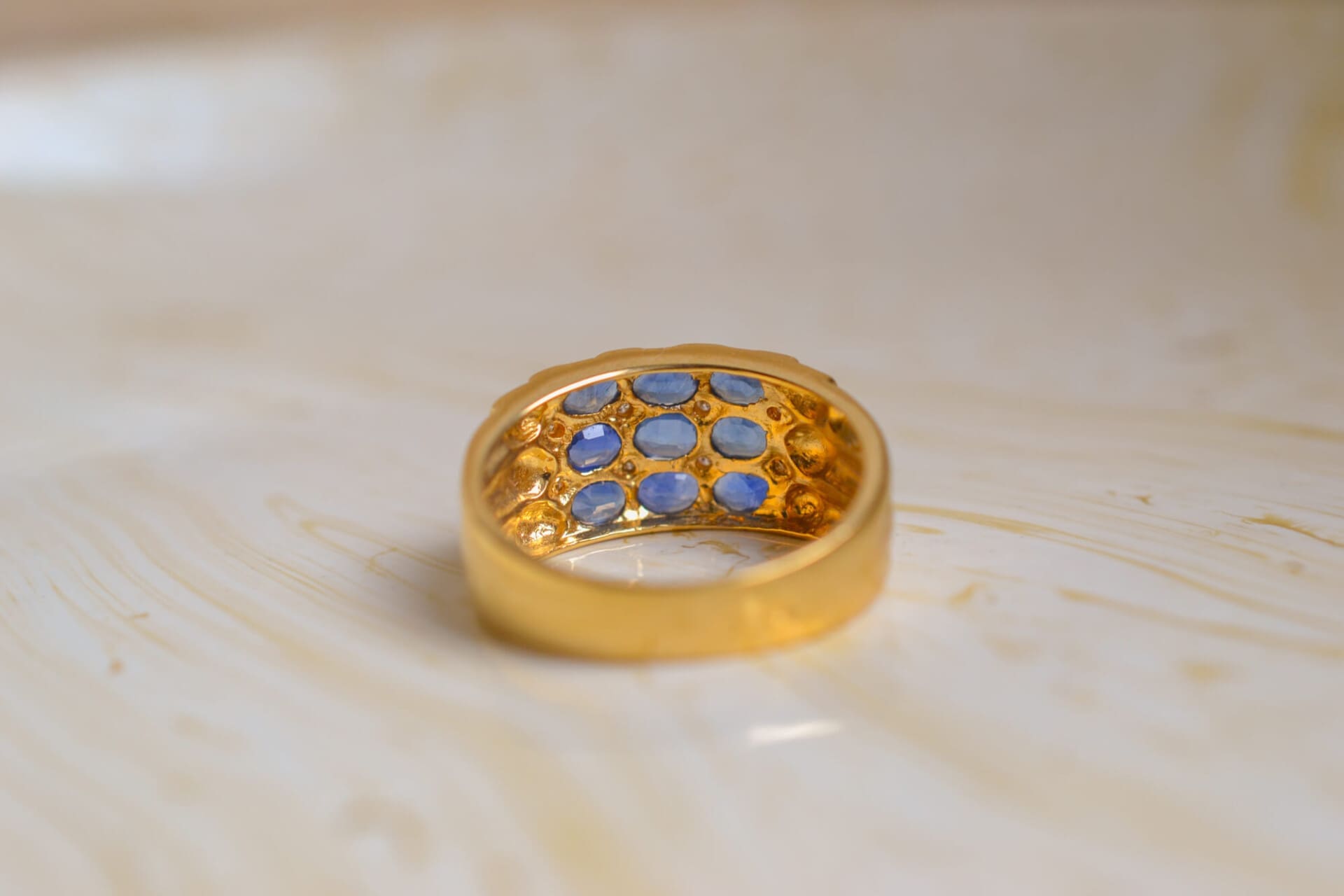Bague bandeau damier Saphirs et Diamants