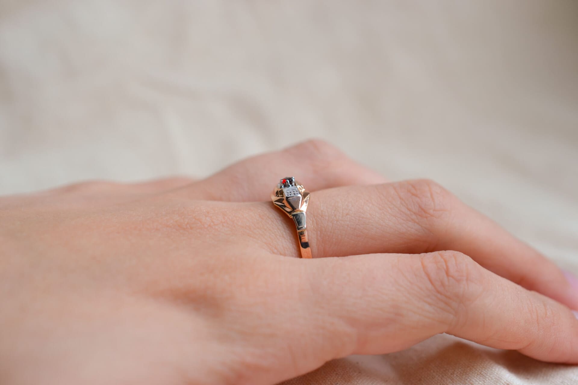 Bague Art Déco 2 Ors Grenat