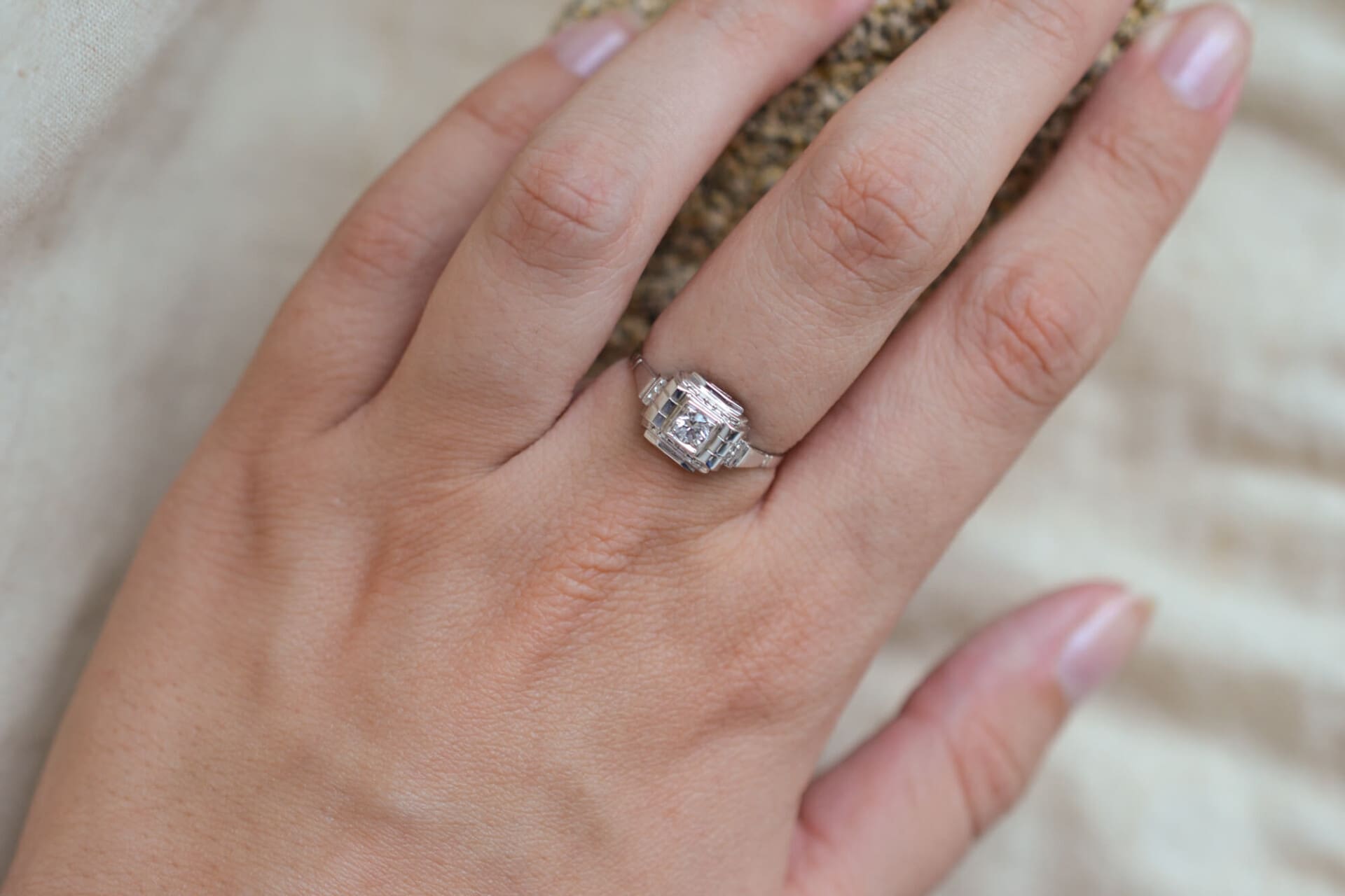 Bague Art Déco Or blanc Oxyde