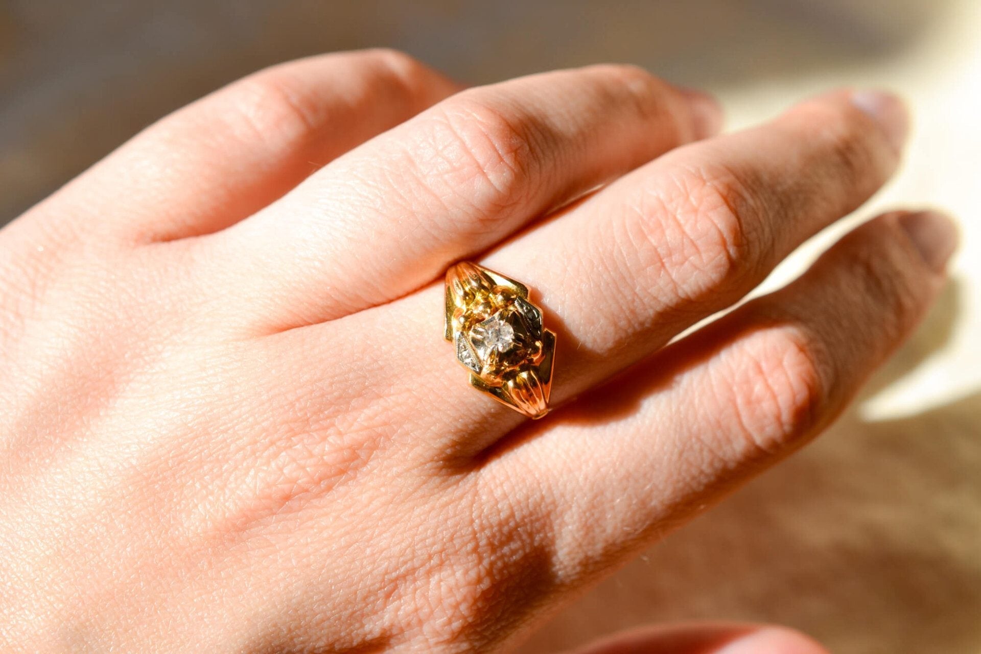 Bague Art Déco Oxyde serti griffes