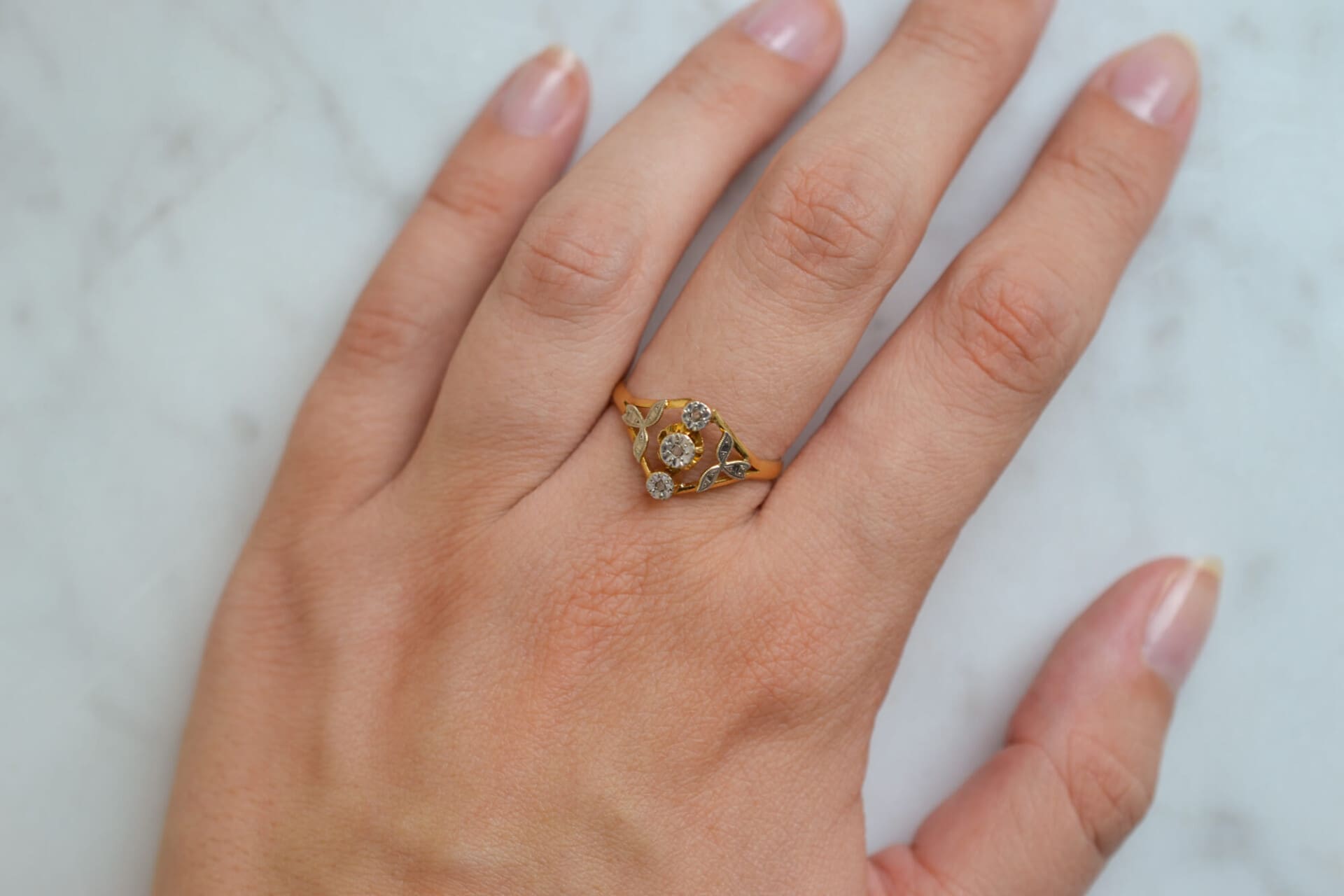 Bague Art Nouveau 2 Ors Diamants