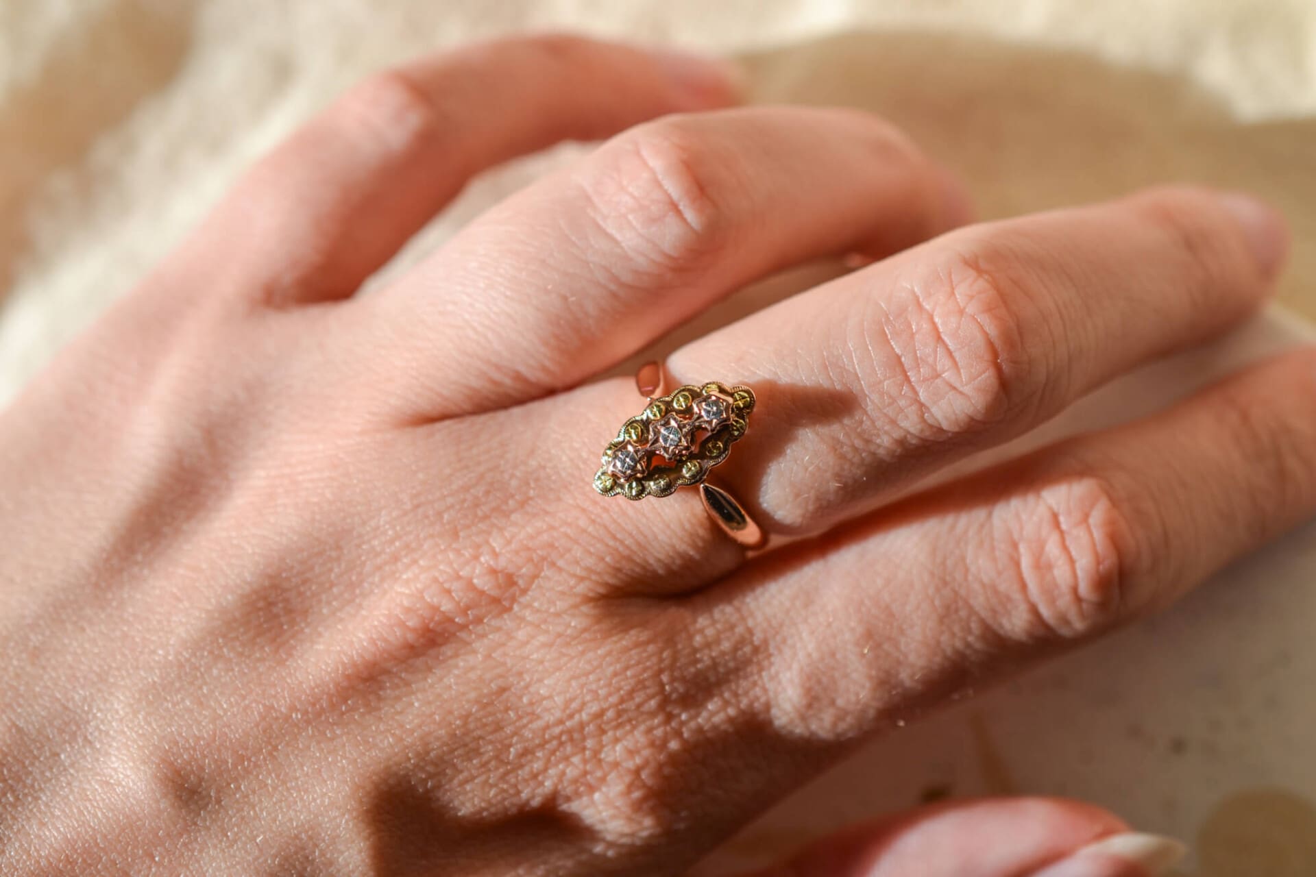 Bague Navette Art Nouveau trilogie