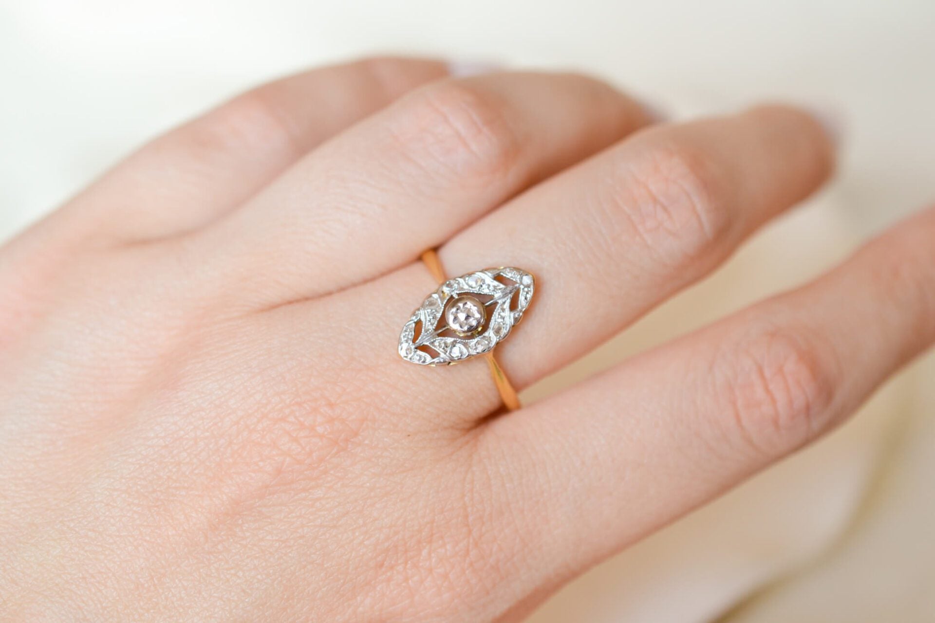 Bague Navette Art Déco Diamants