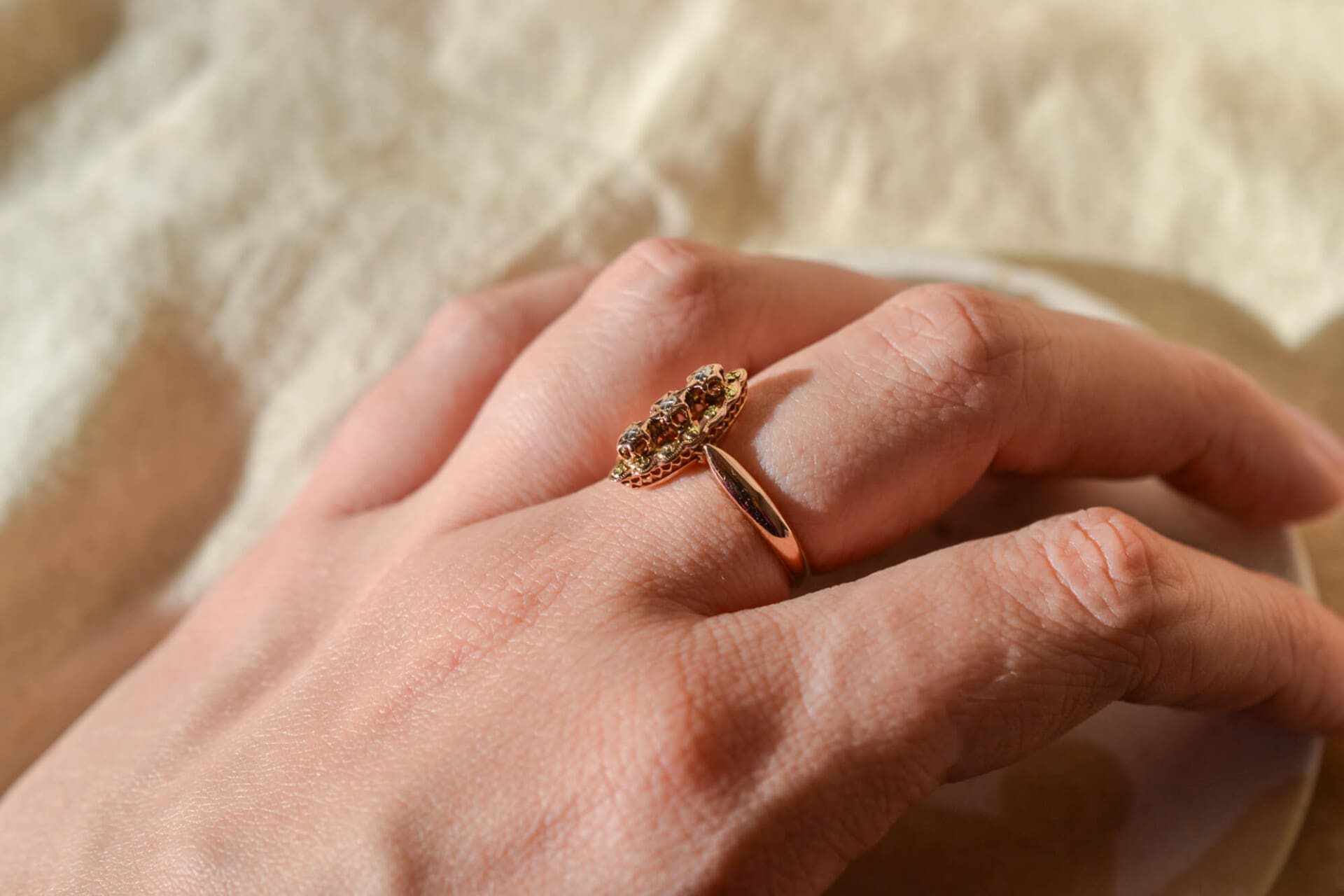 Bague Navette Art Nouveau trilogie