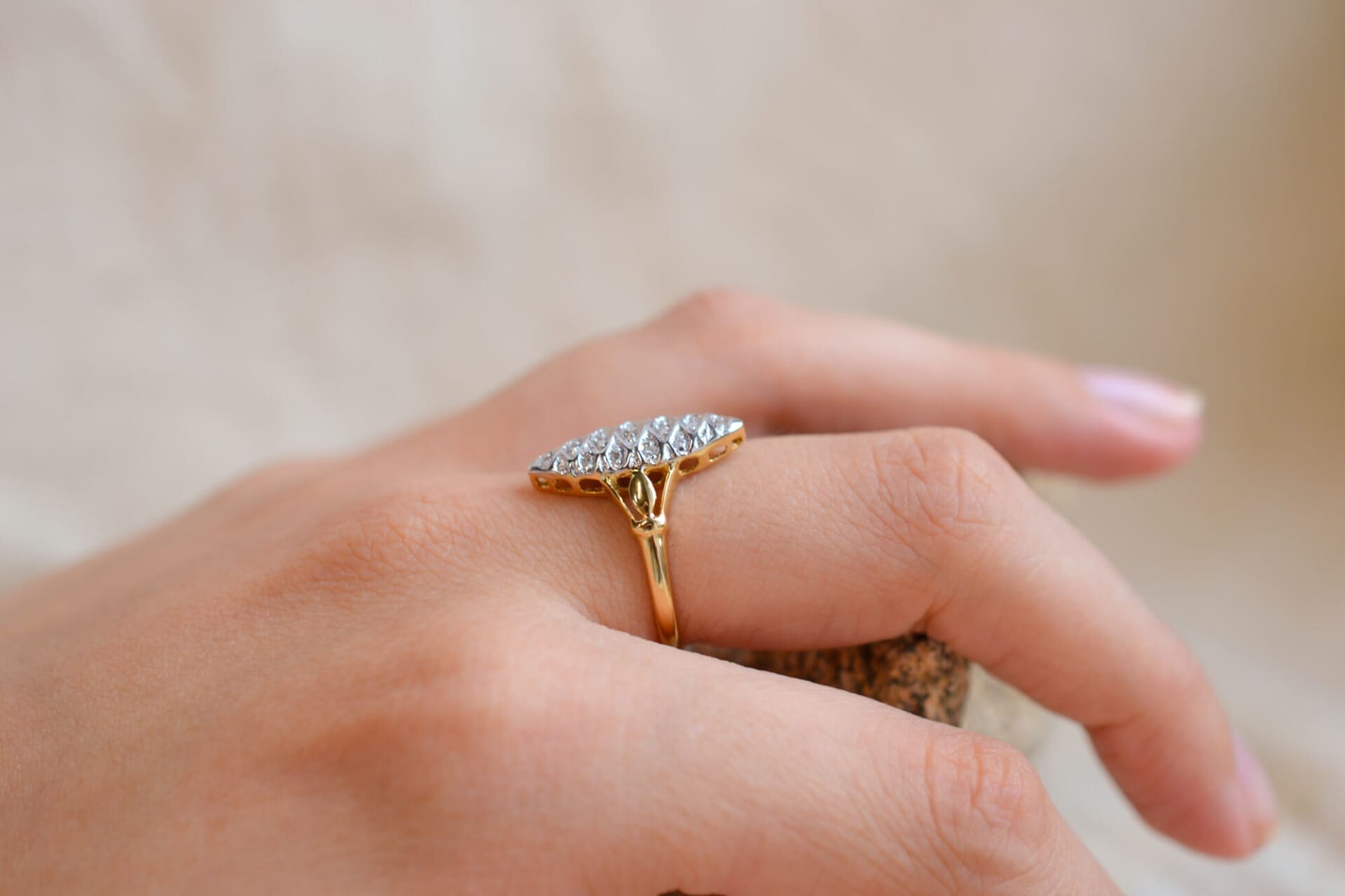 Bague Marquise 2 Ors Diamants