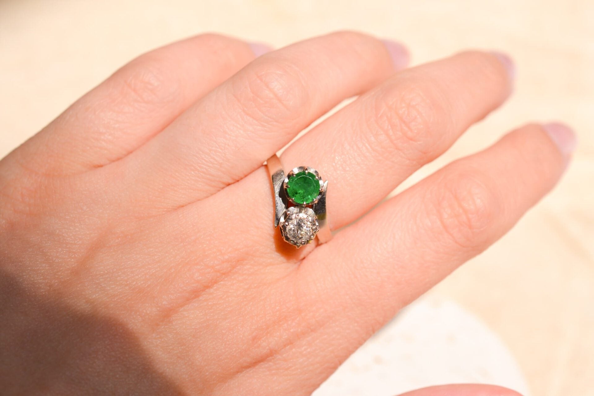 Bague Toi et Moi Emeraude et Diamant
