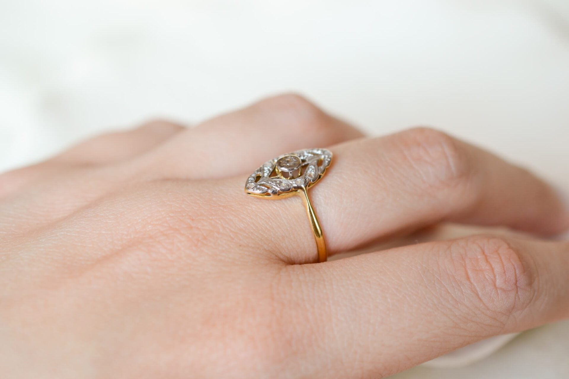 Bague Navette Art Déco Diamants