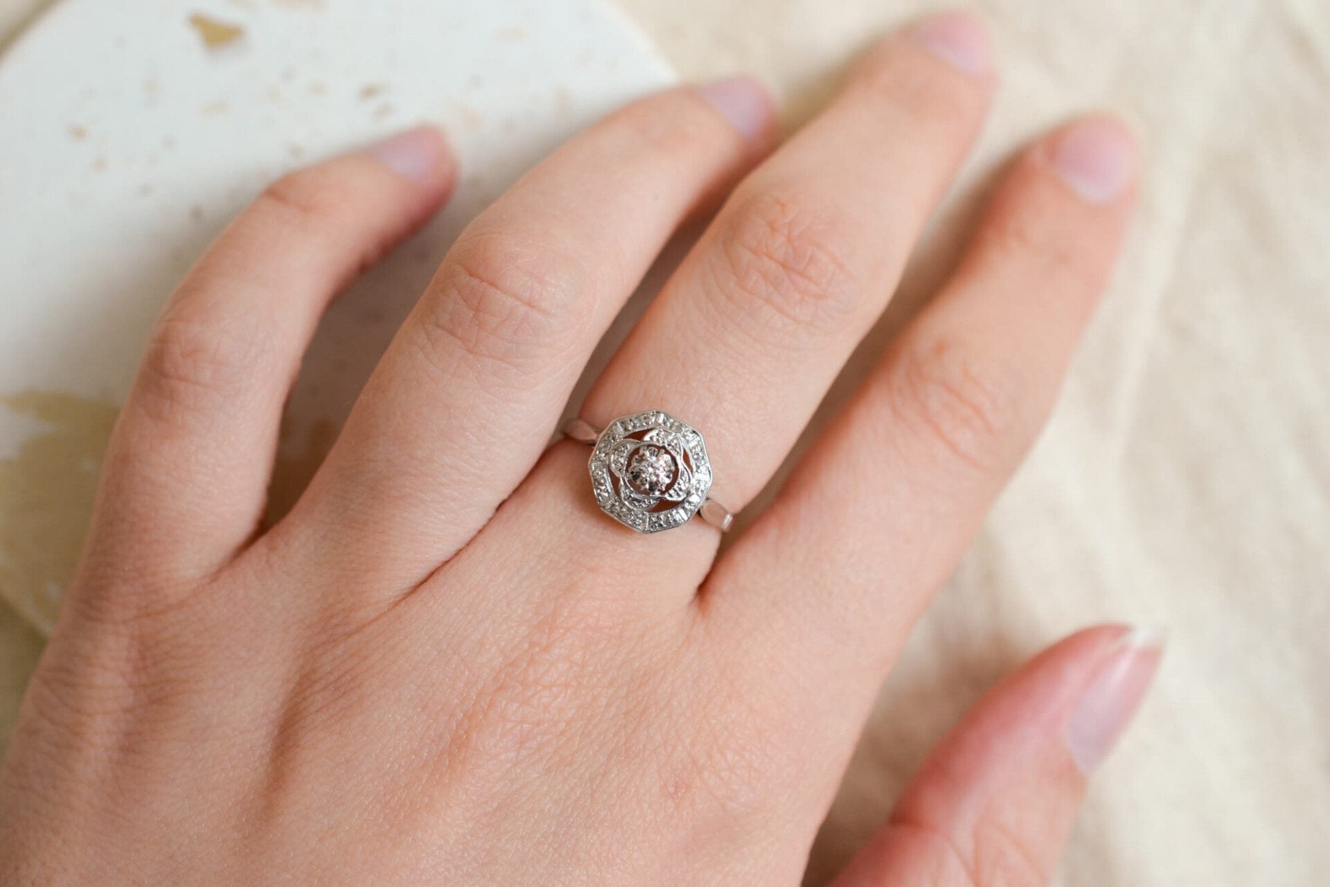 Bague Art Déco octogonale Diamants