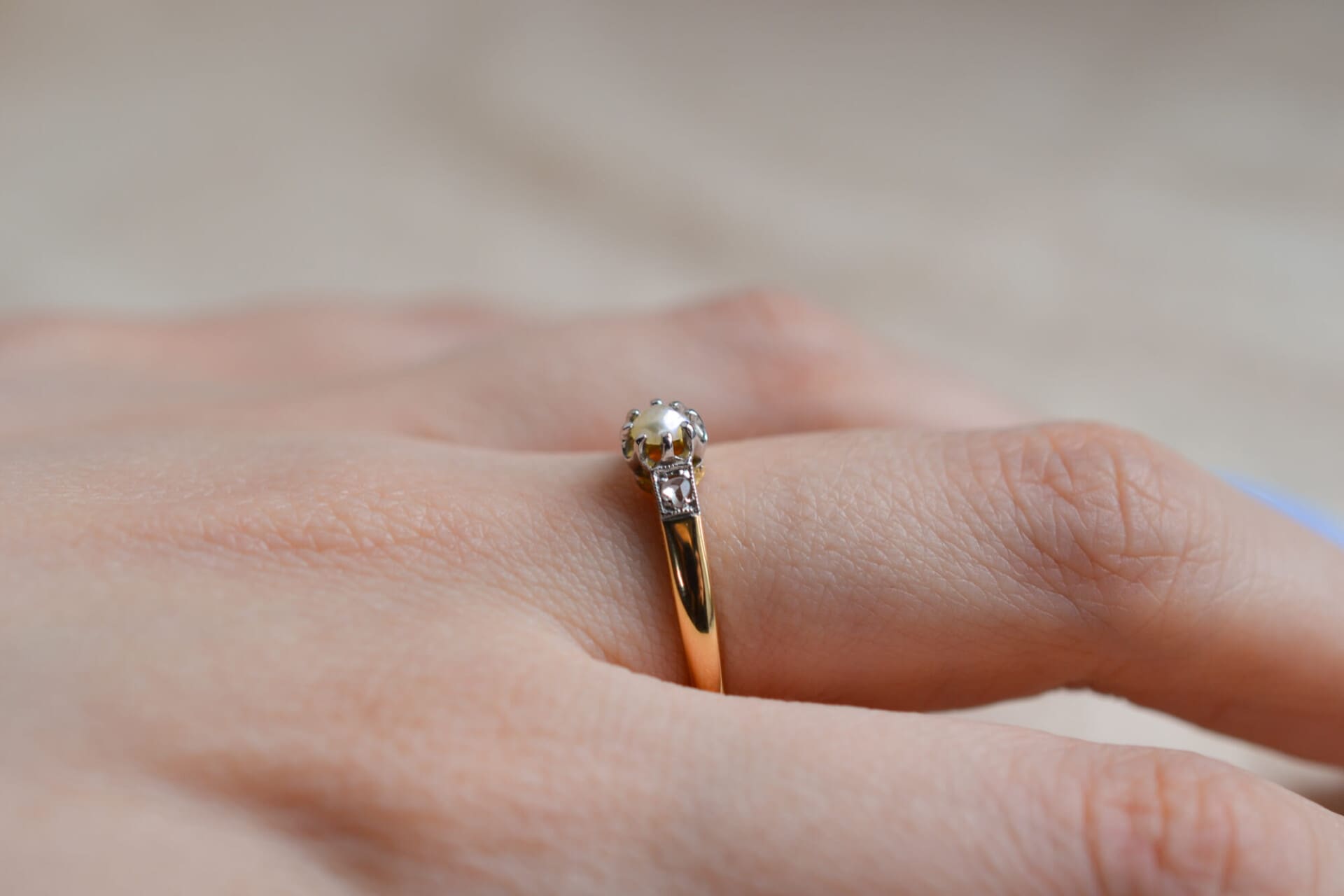 Bague demi-Perle et Diamants Belle Époque