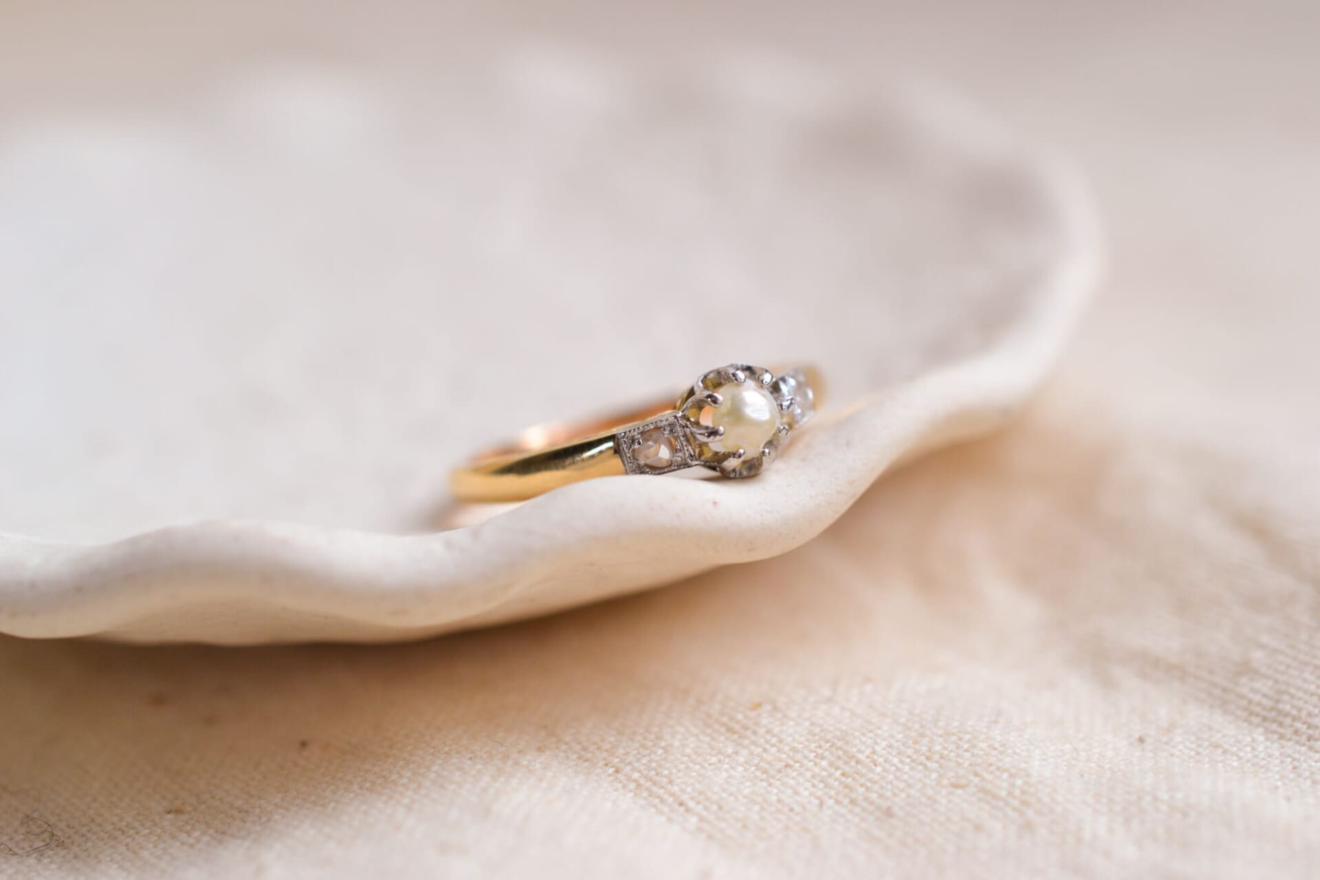 Bague demi-Perle et Diamants Belle Époque