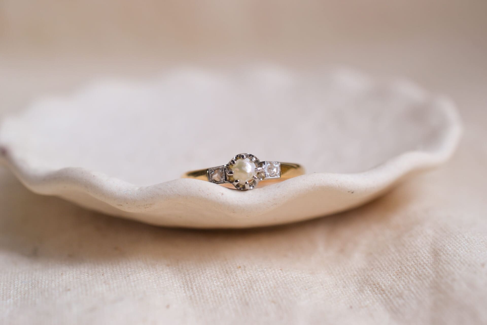 Bague demi-Perle et Diamants Belle Époque