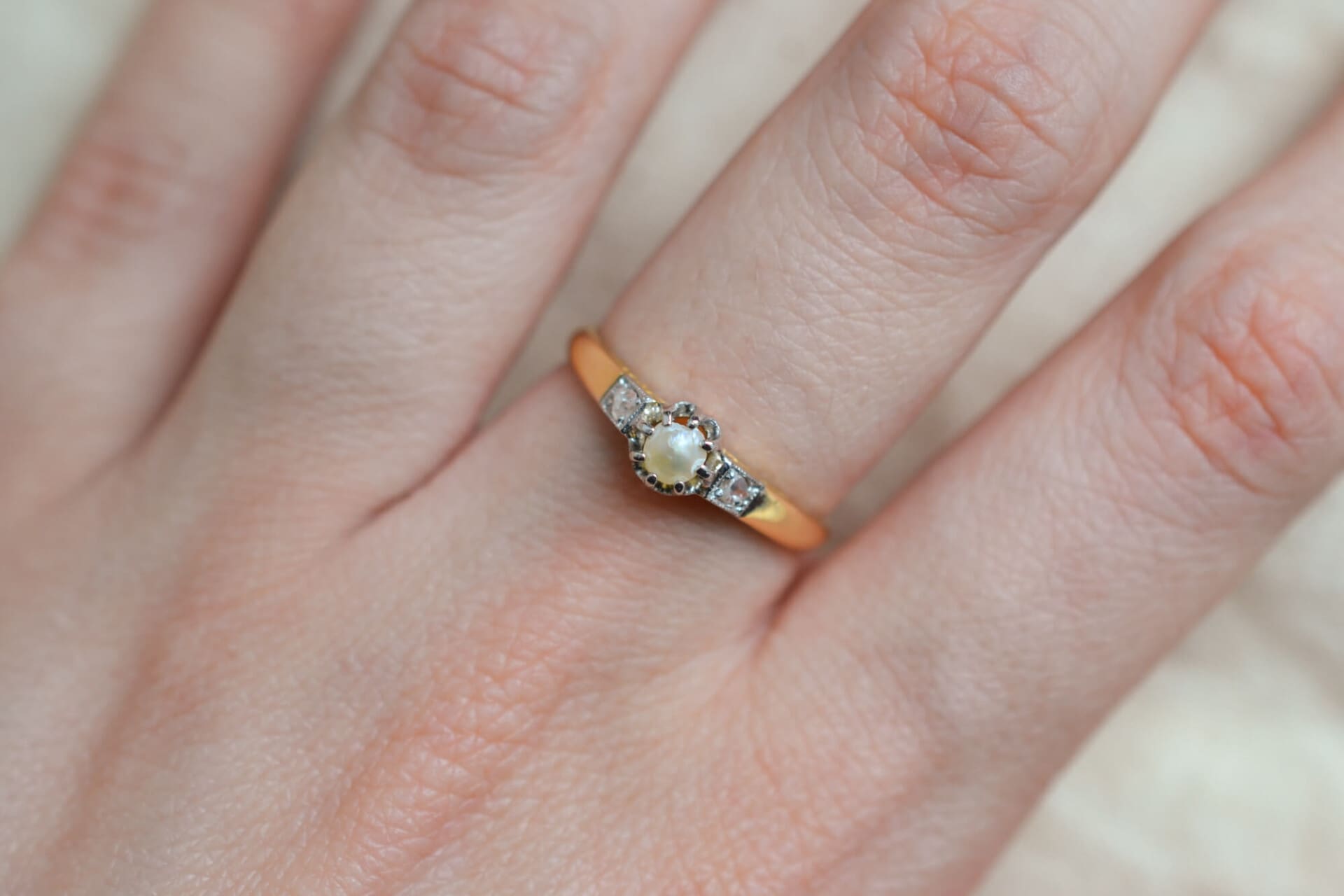 Bague demi-Perle et Diamants Belle Époque