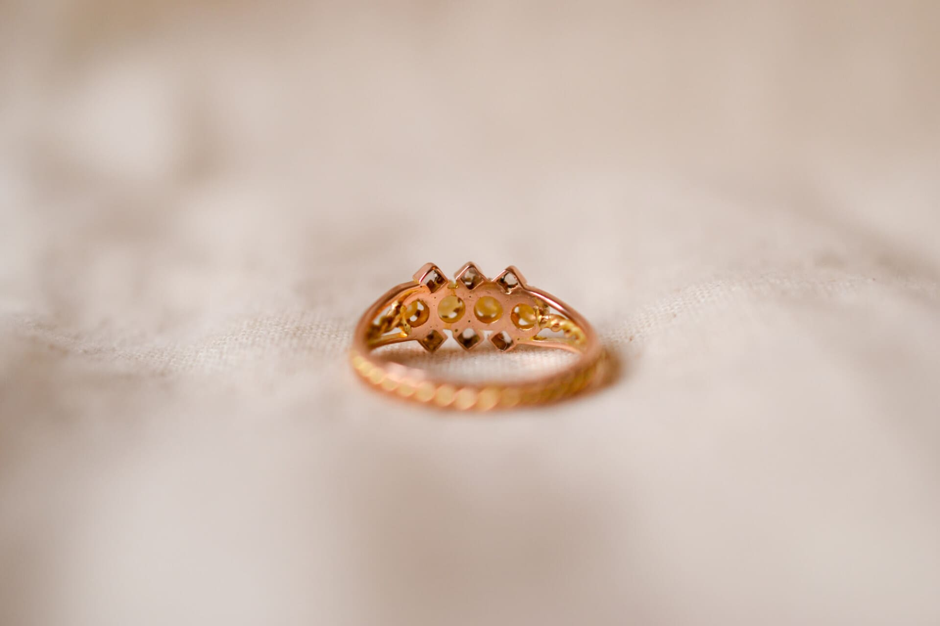 Bague 3 rangs Perles et Diamants