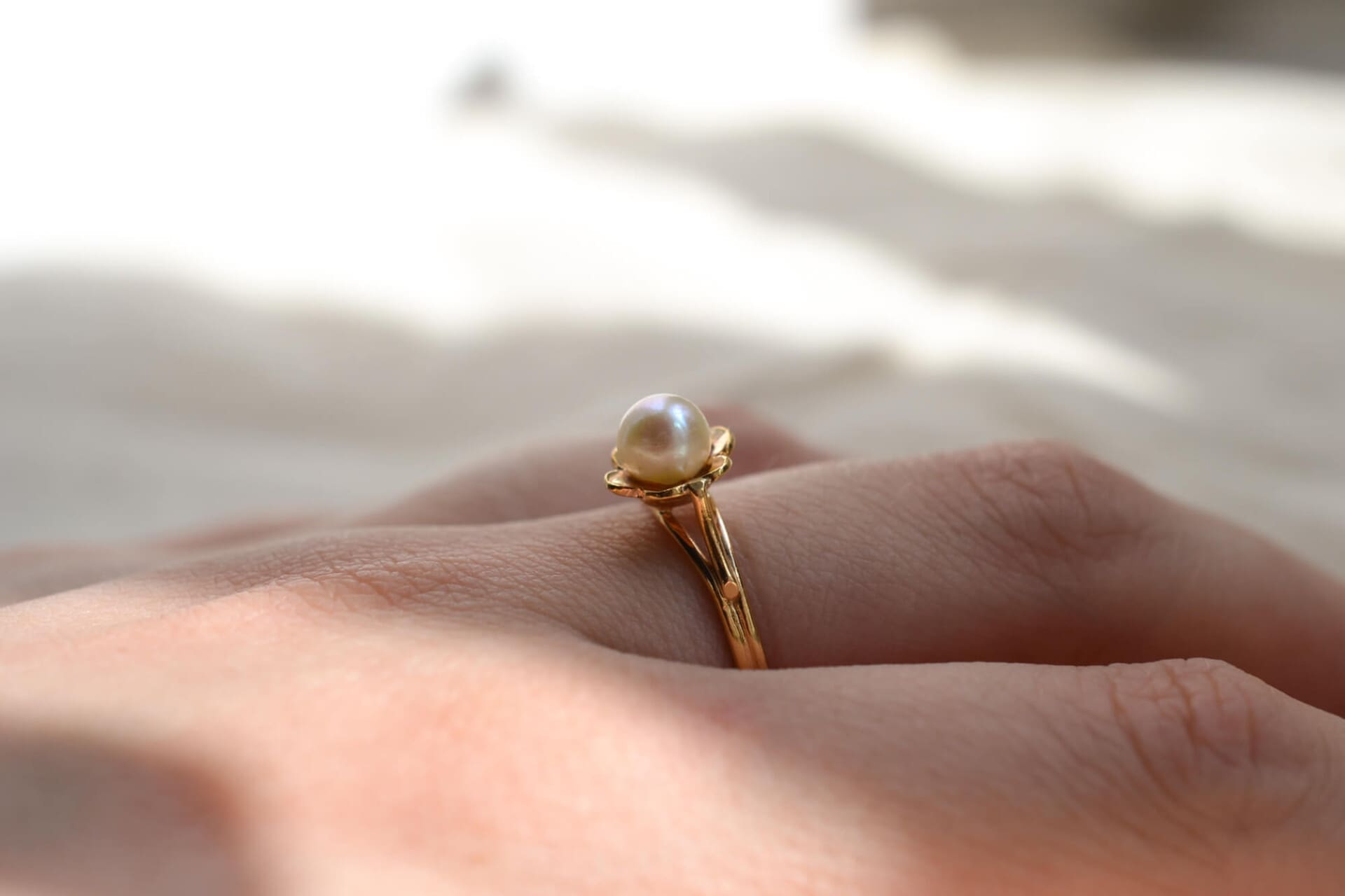 Bague fleur Or jaune Perle de culture