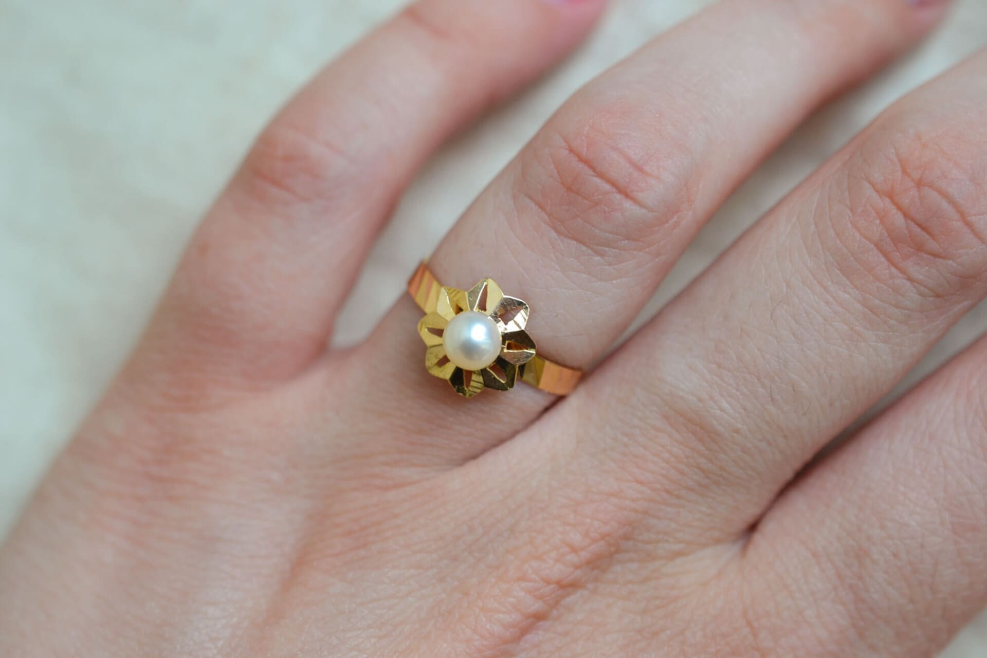Bague fleur Perle de culture