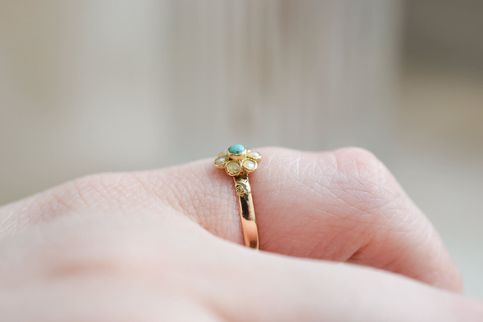 Bague fleur Turquoise et Perles