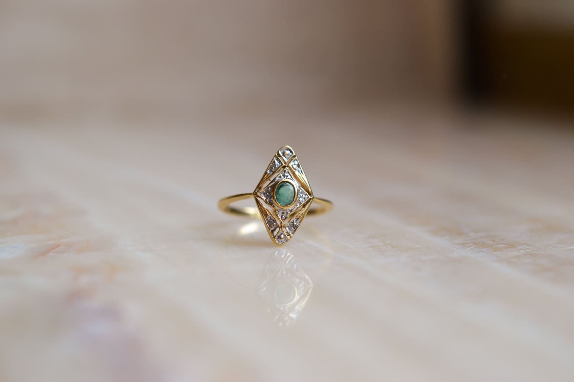 Bague losange Émeraude & Diamants
