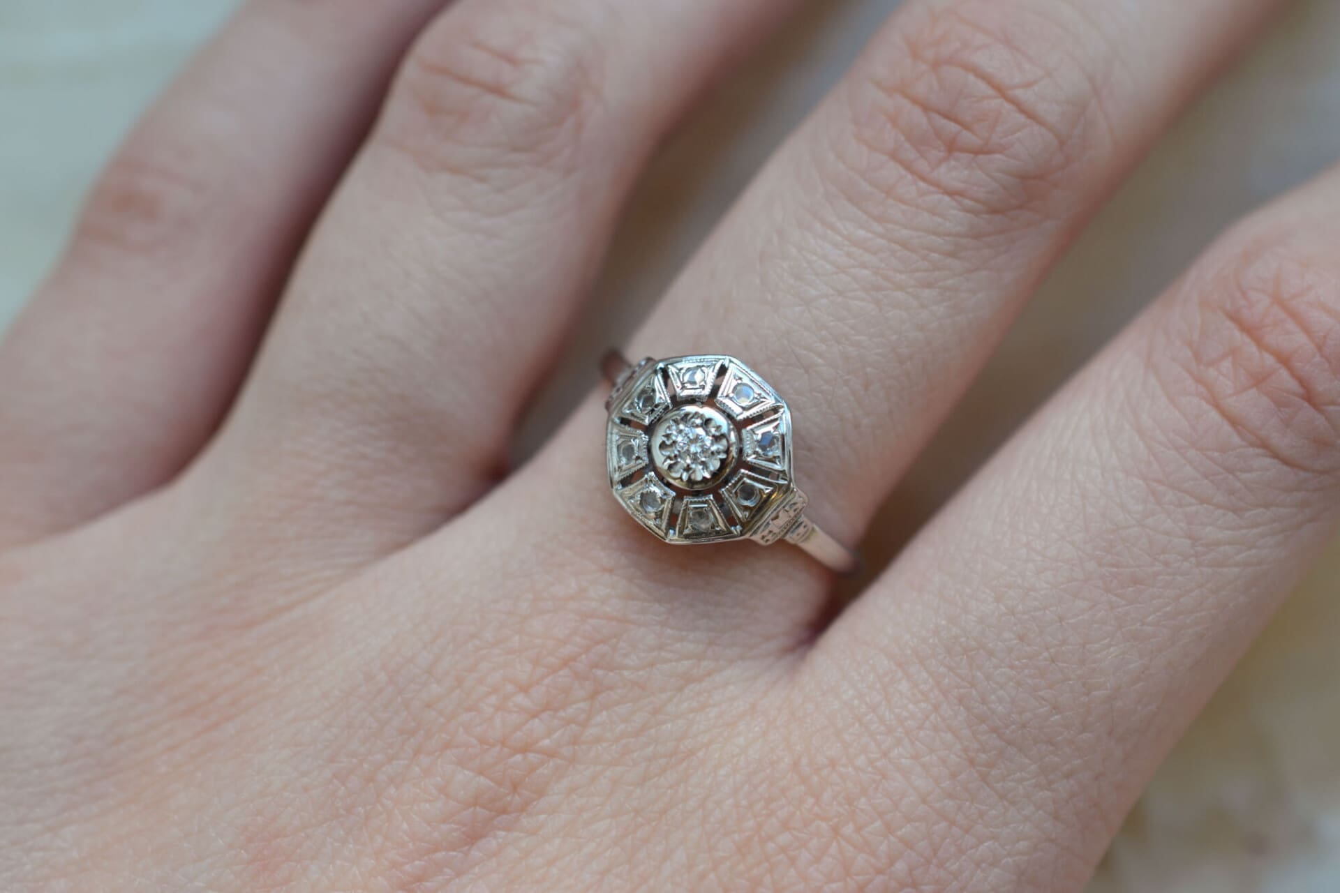Bague octogonale Art Déco Diamants