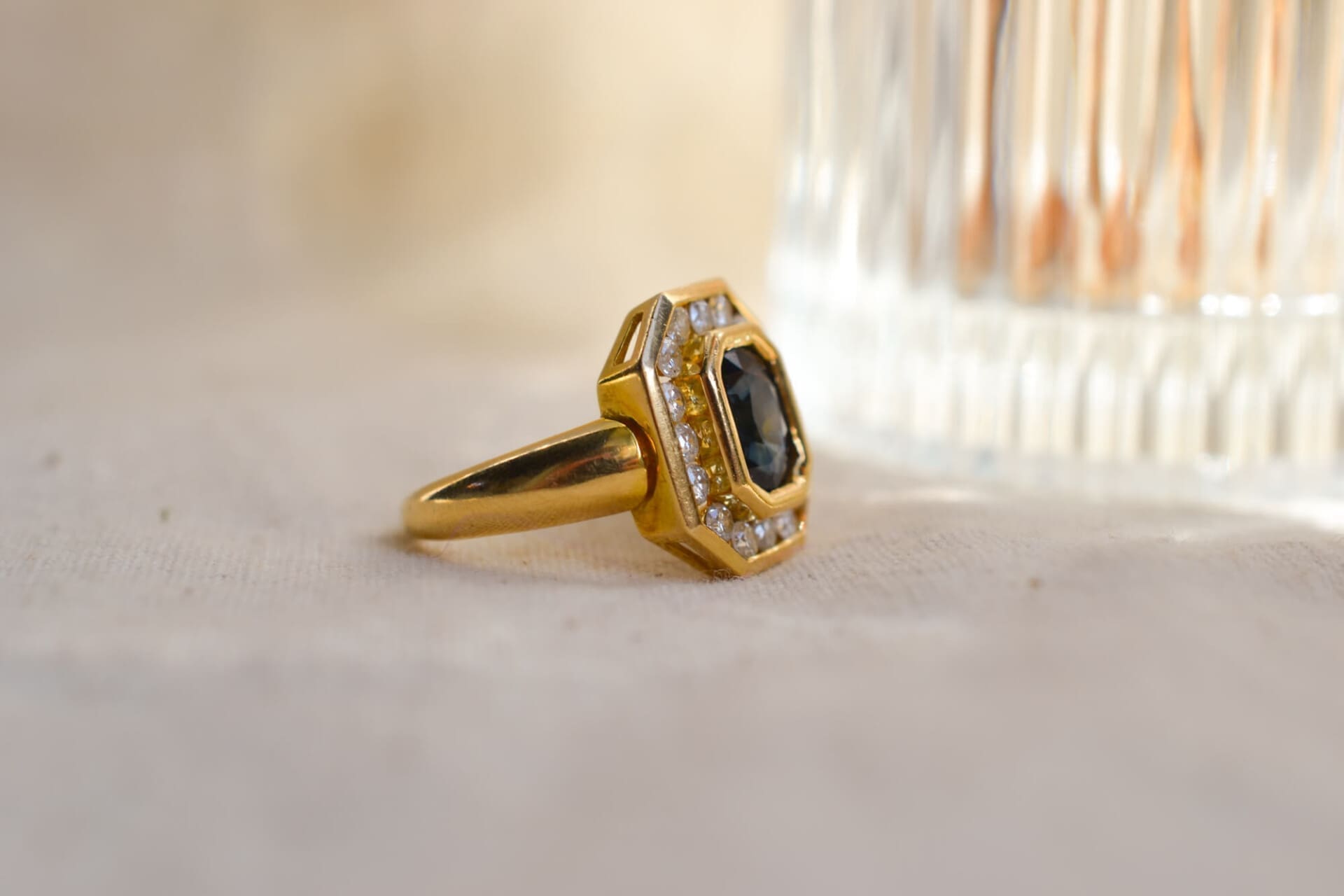 Bague octogonale Saphir et Diamants