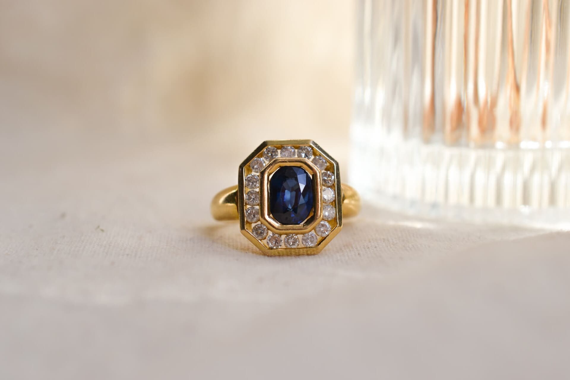 Bague octogonale Saphir et Diamants