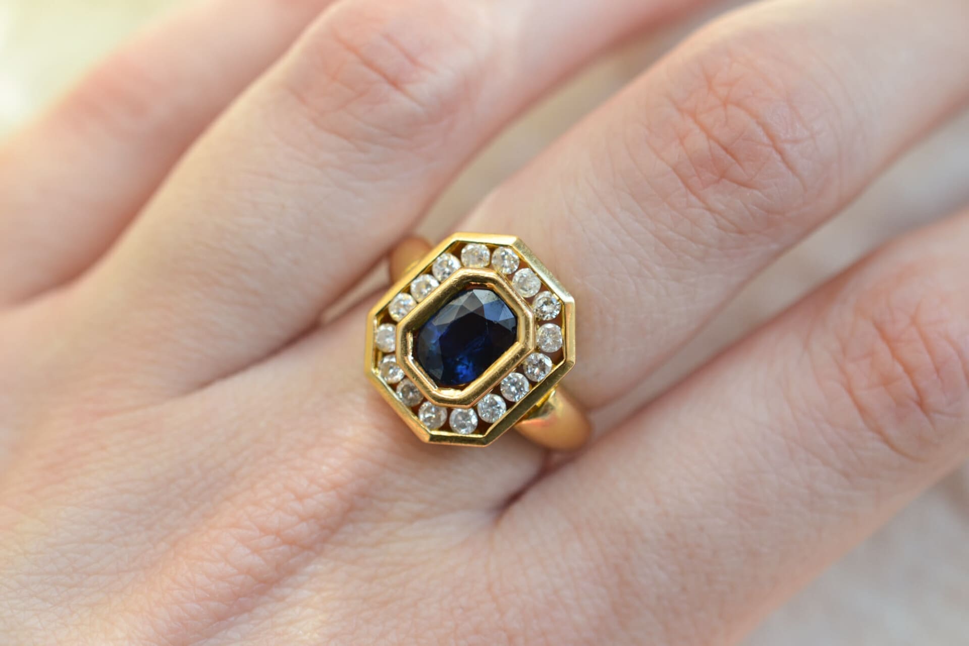 Bague octogonale Saphir et Diamants