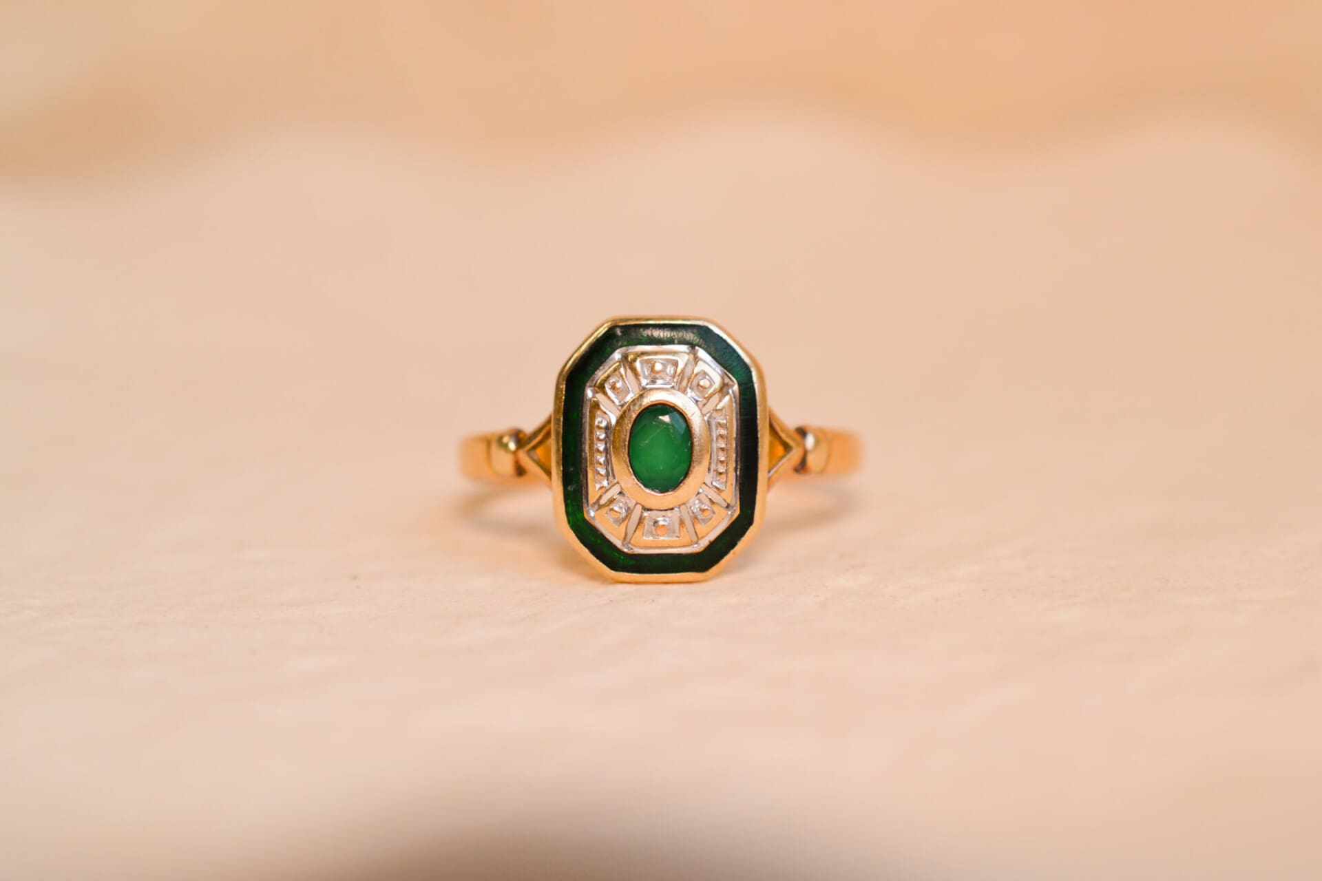 Bague octogonale Émeraude et émail