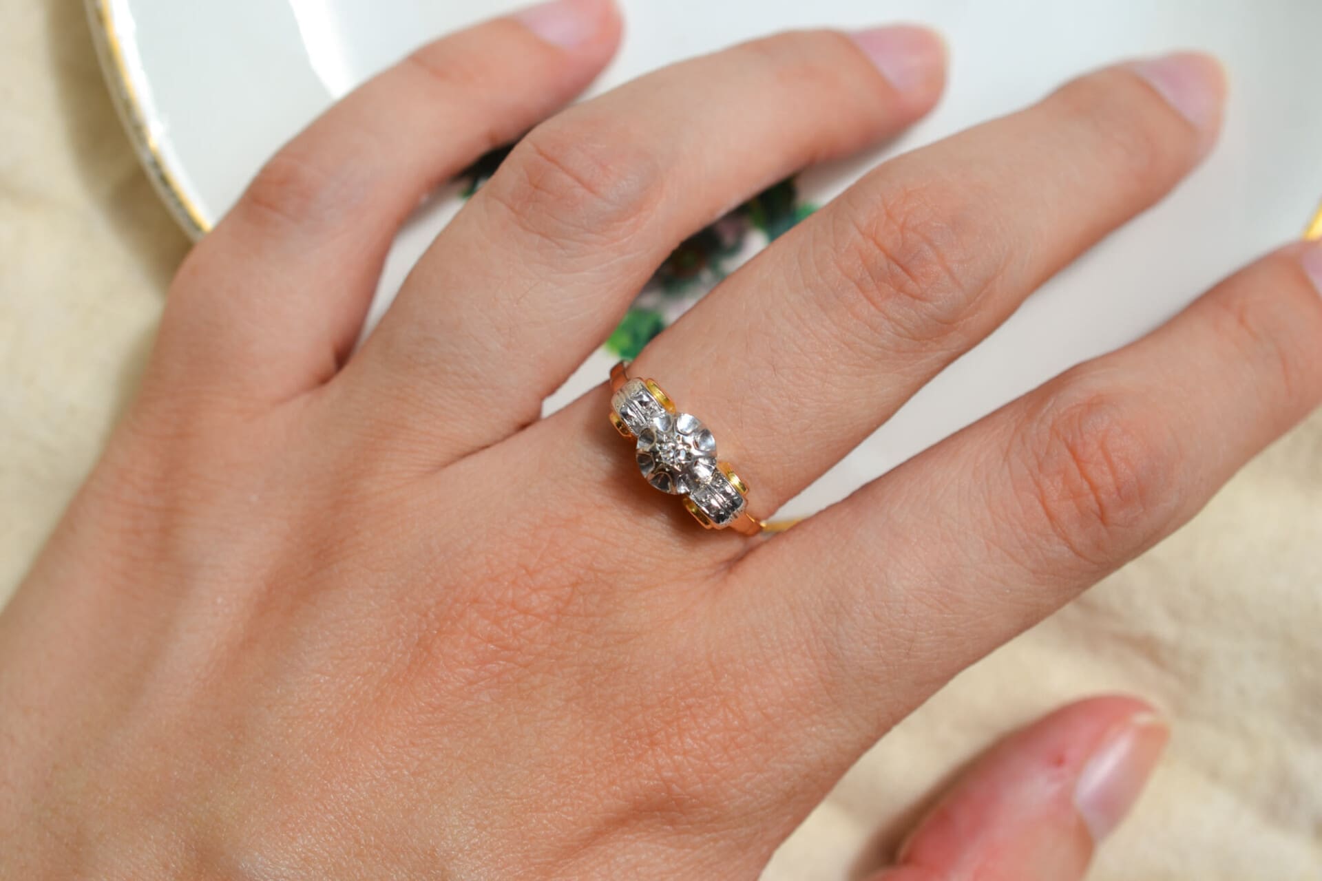 Bague style Art Déco 2 Ors Diamant